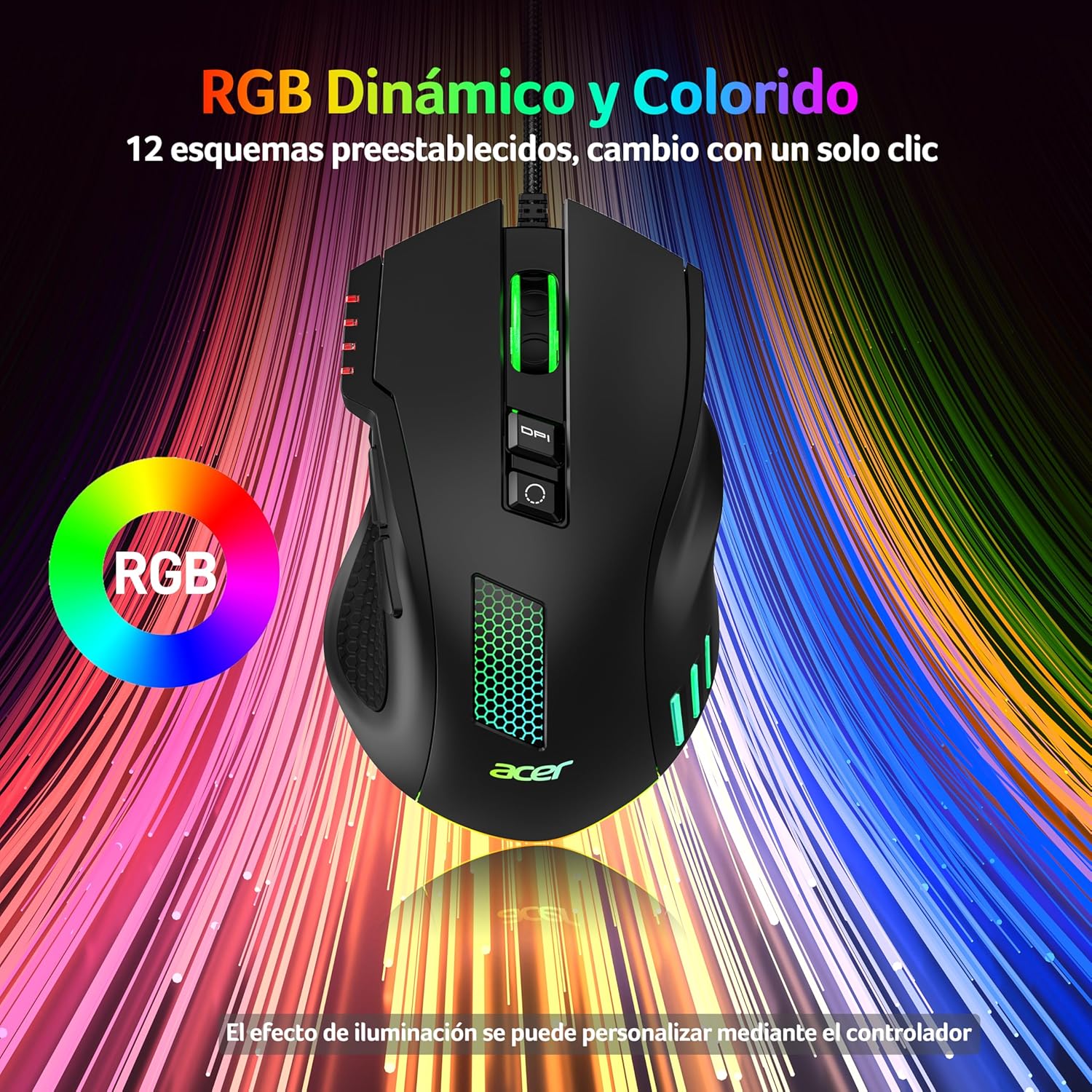 Thumbnail 6 de acer Ratón Gaming 12800DPI RGB Cable 🎮 Ergonómico 8 Botones