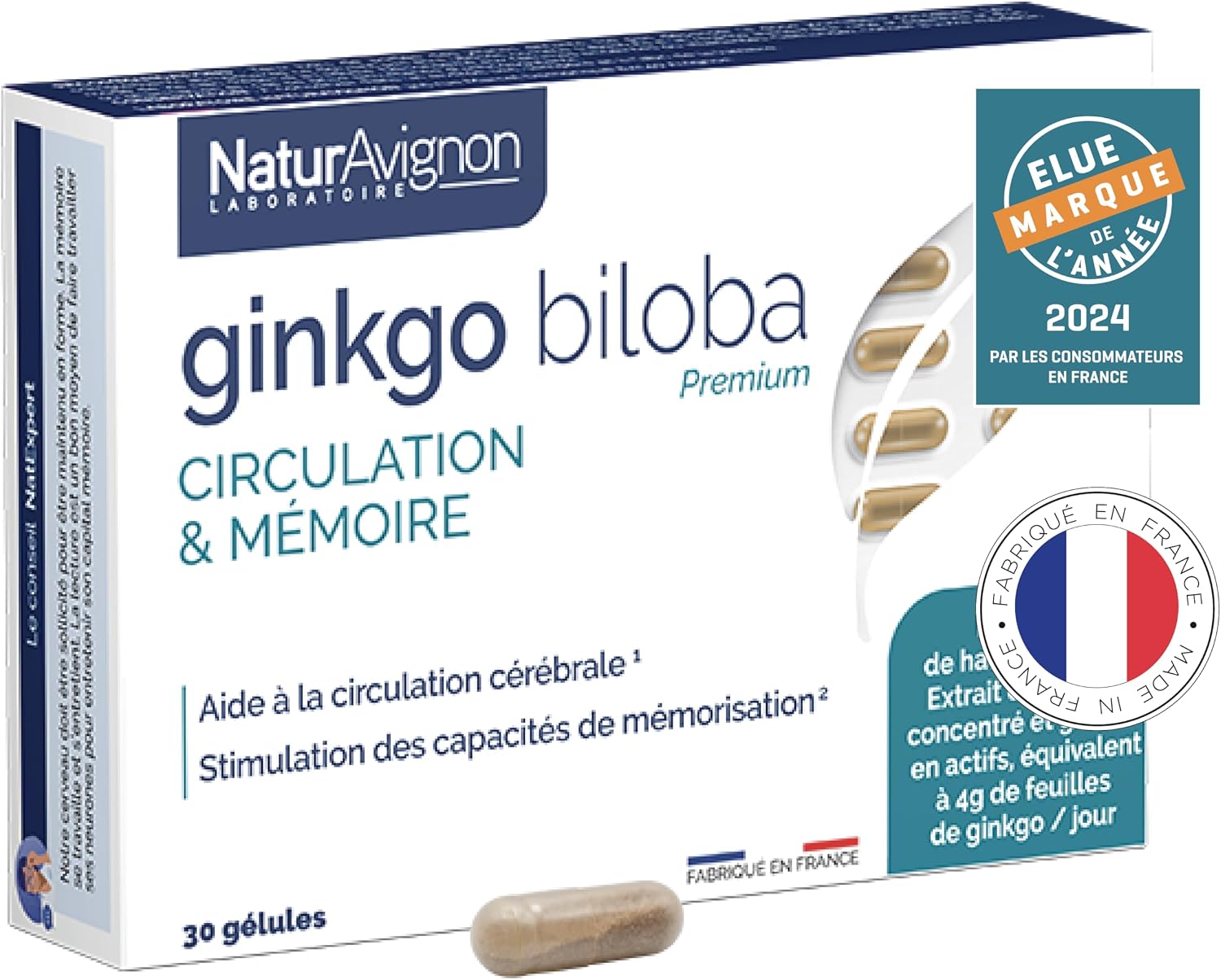 Detalle de NaturAvignon Ginkgo biloba mémoire 30 jours