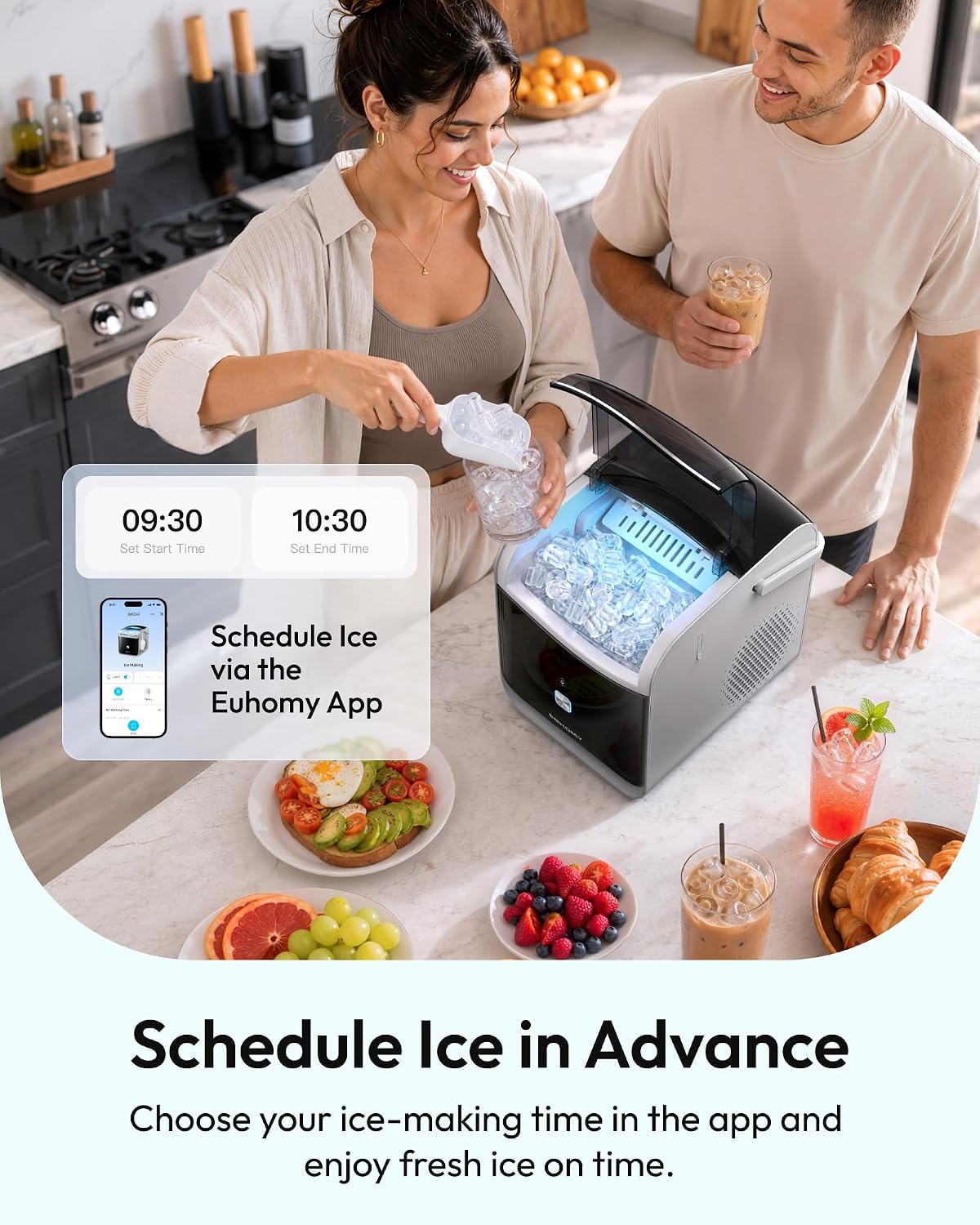 Detalle 1 de EUHOMY IM034-B Countertop Ice Maker with App/Alexa Control and Two Bullet-Ice Sizes