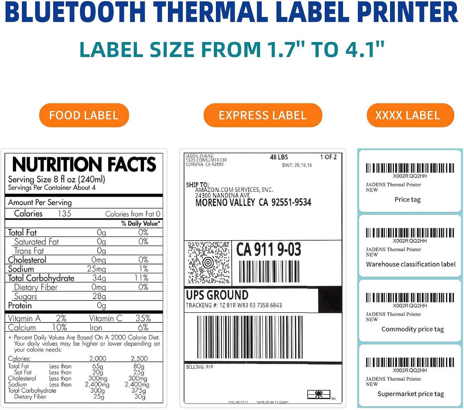 Thumbnail 4 de JADENS 4x6 Wireless Bluetooth Thermal Shipping Label Printer
