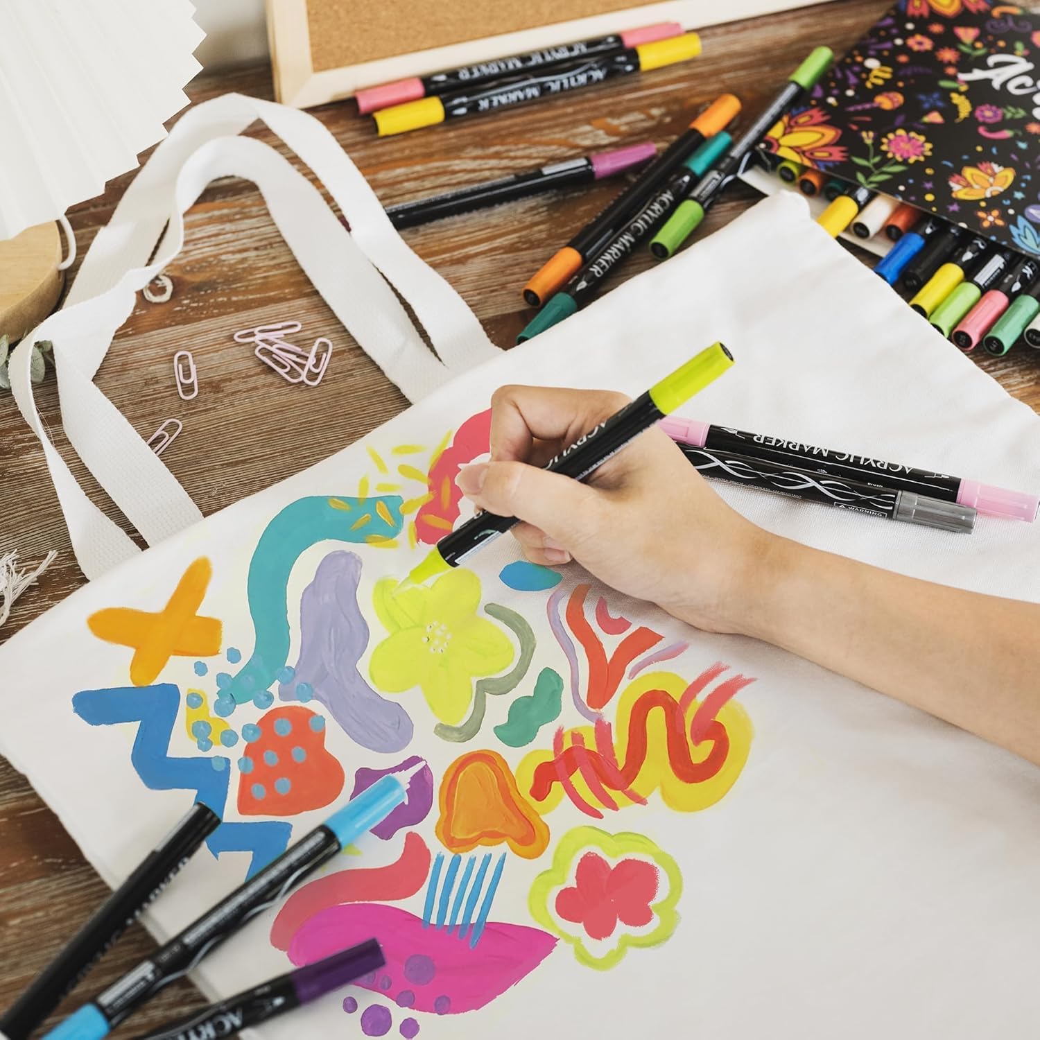 Thumbnail 4 de Eessmo 24 Colours Dual Tip Acrylic Paint Markers (fine tip & brush tip) for rock painting and crafts
