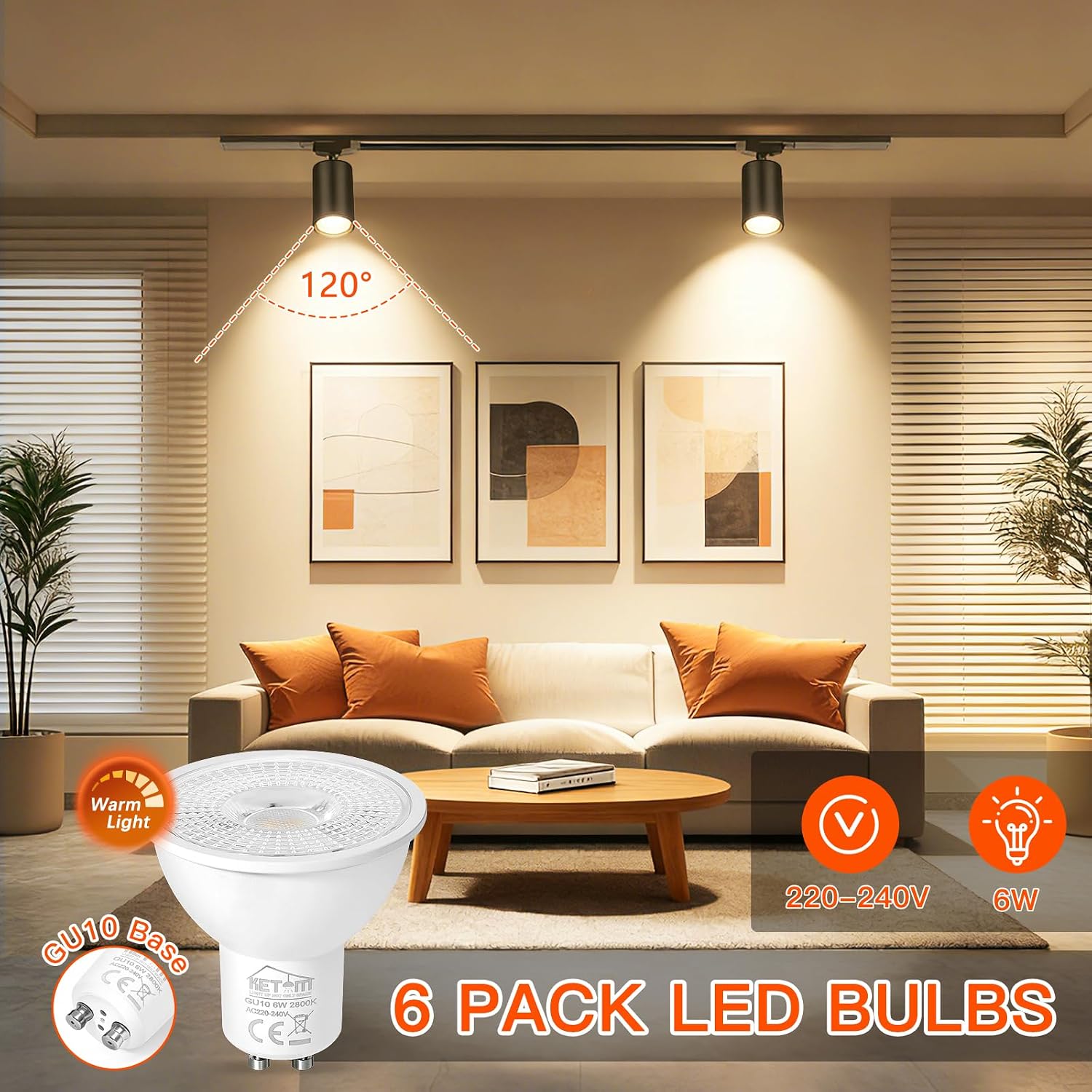 Thumbnail 2 de Ketom Lampadine LED GU10 2800K da 6W (6 pezzi) luce calda 480 lm, 120°