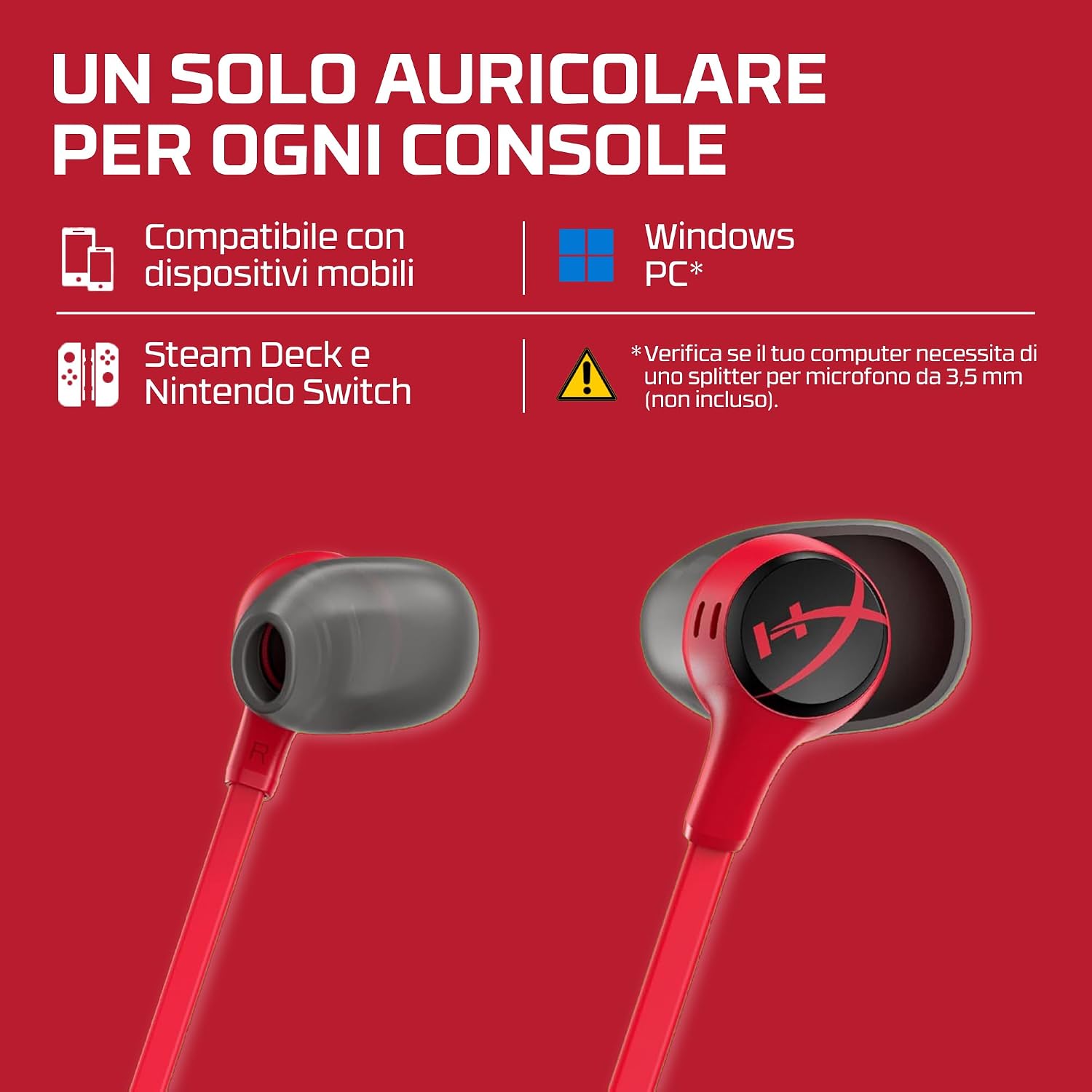 Detalle de HyperX Cloud auricolari con connettore a 90° e microfono integrato (rosso)