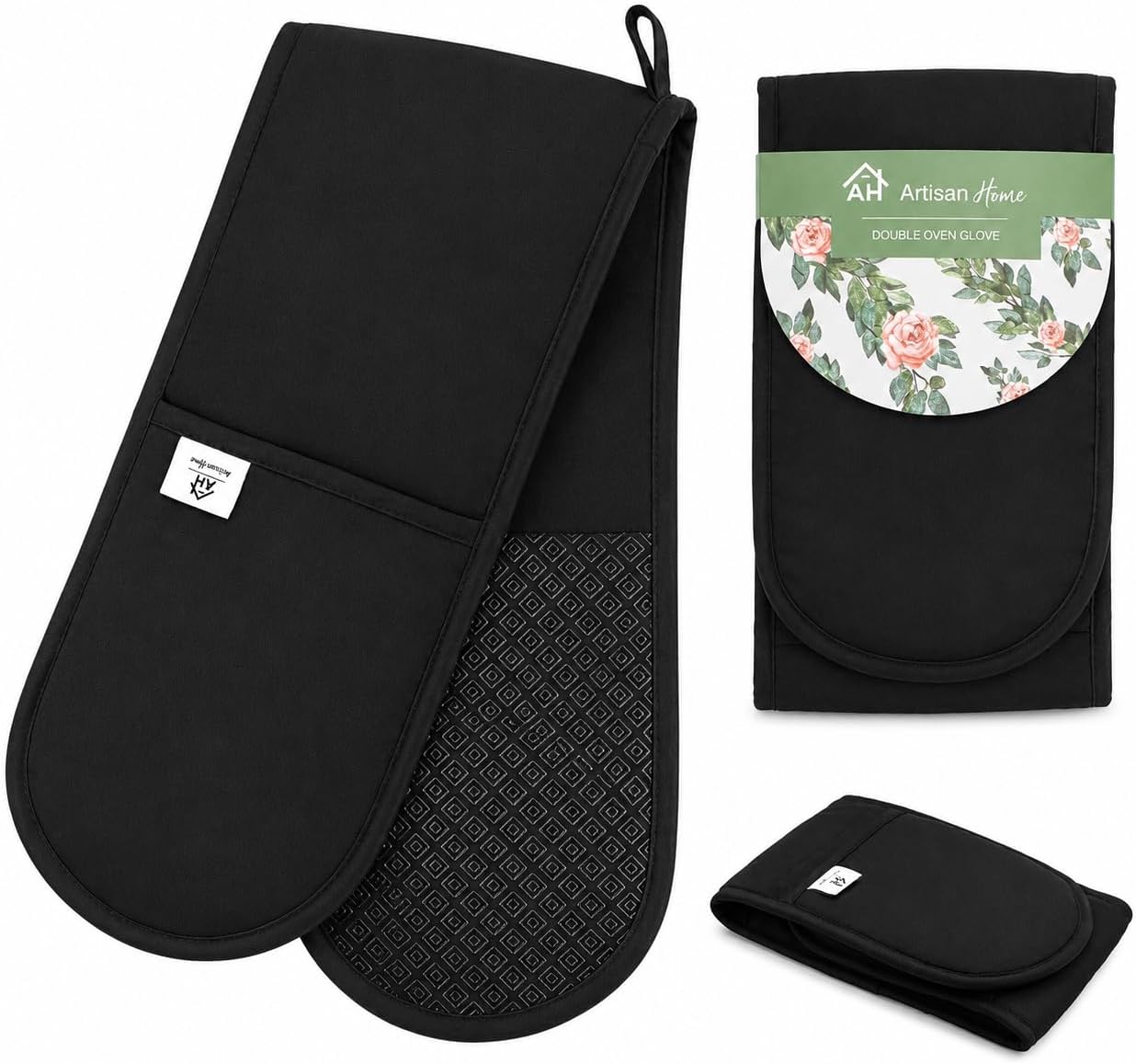Detalle de Black Double Oven Gloves Heat Resistant Pair