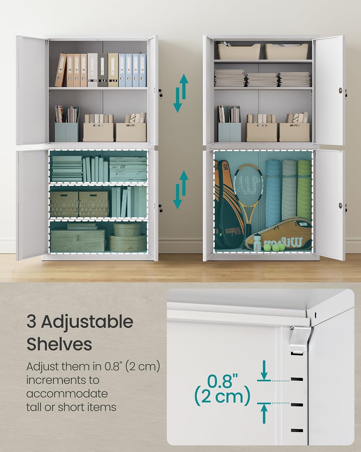 Detalle 1 de SONGMICS OMC016G01 Metal Storage Cabinet, 4 Doors, 5 Shelves, Lockable