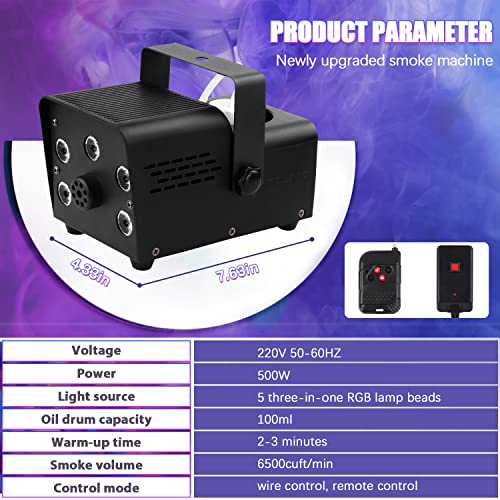 Detalle de Nitehop Nebelmaschine 500 W mit 5 RGB-LEDs und Fernbedienung