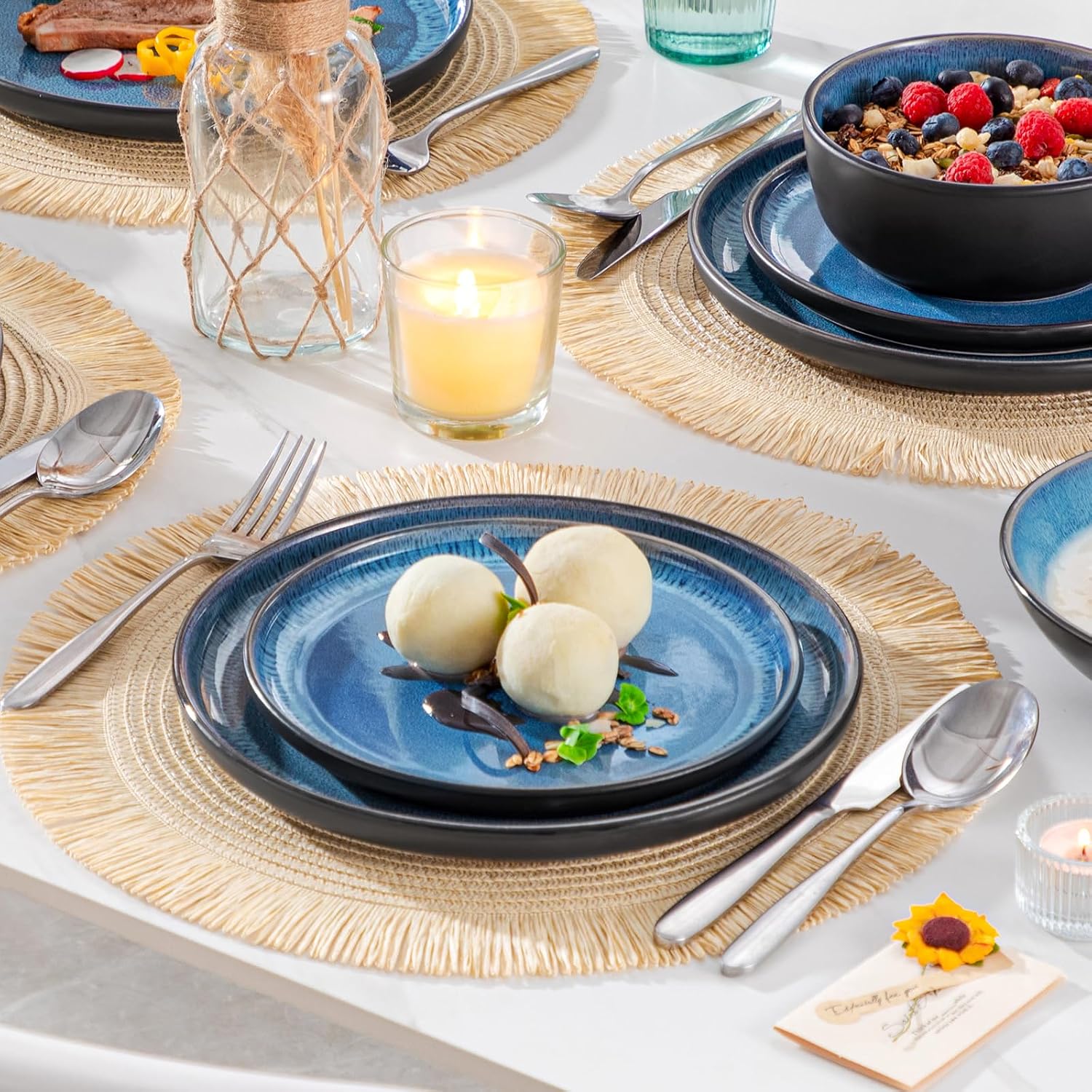 Thumbnail 6 de vancasso PLAYA 24-Piece Stoneware Dinner Set for 6, Blue Glazed