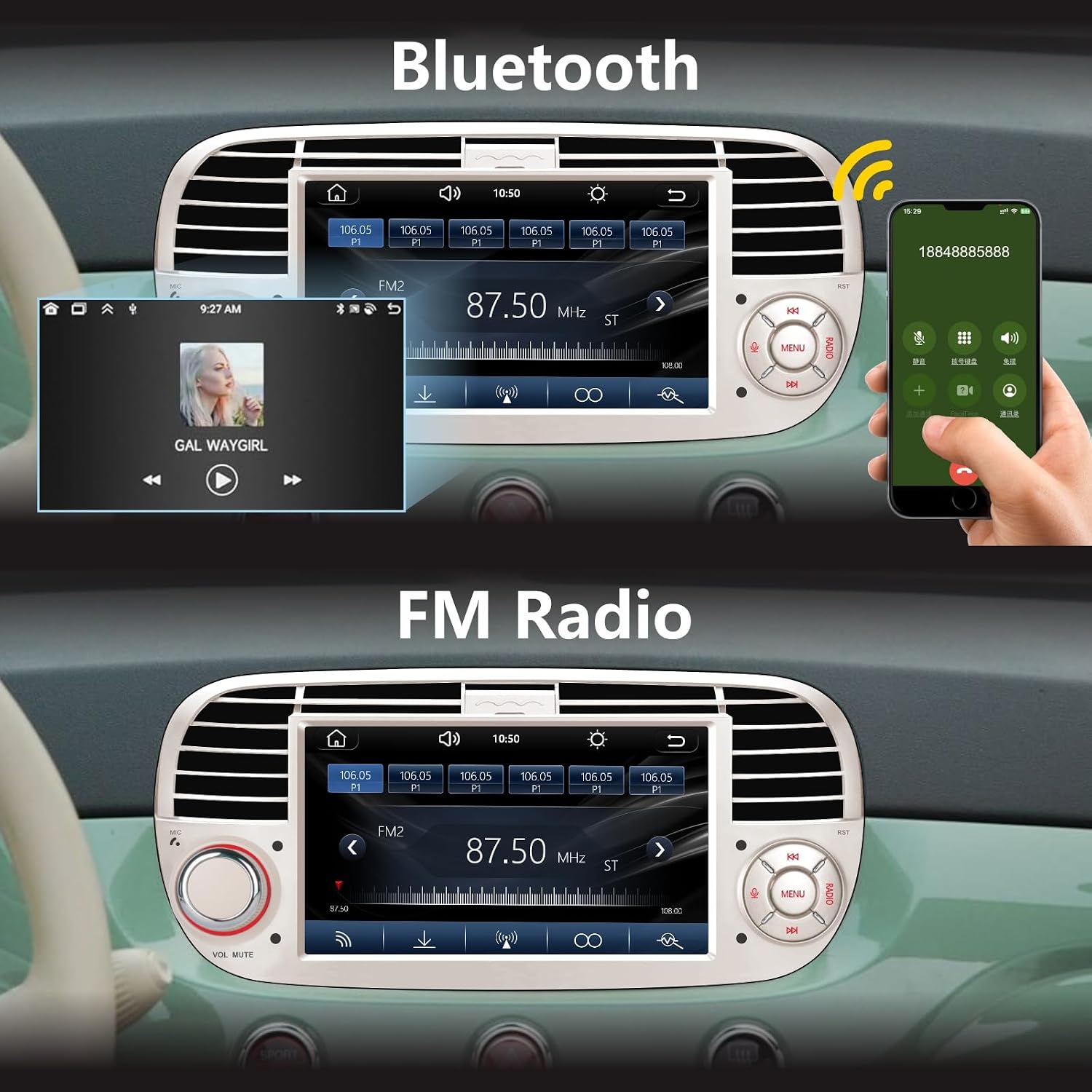 Thumbnail 2 de Aphrfamma Versione Plus: Autoradio compatibile Fiat 500 (2007‑2015) con CarPlay wireless, Android Auto e schermo IPS da 7