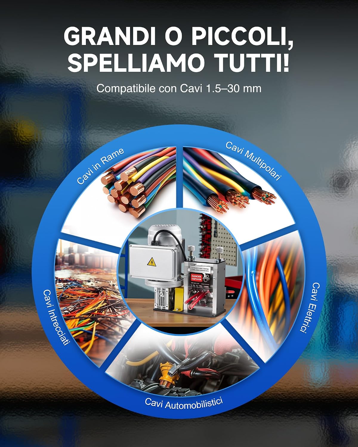 Thumbnail 5 de CREWORKS 180W Macchina Spellacavi Elettrica con 5 Canali per Spellare Filo di Rame da 1,5 a 30 mm