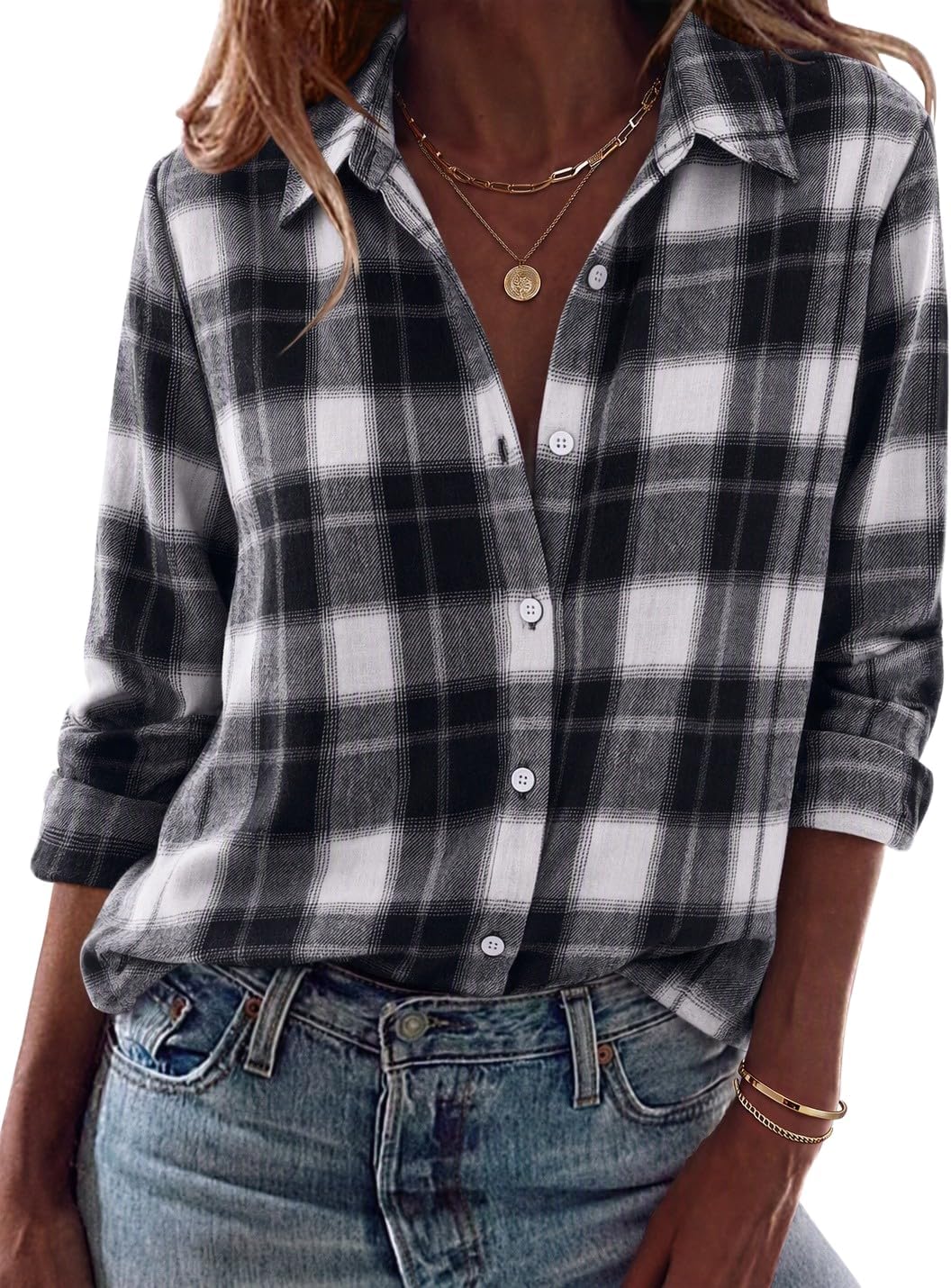 Detalle de Zeagoo Women's Flannel Shirt, Cotton-Polyester Blend