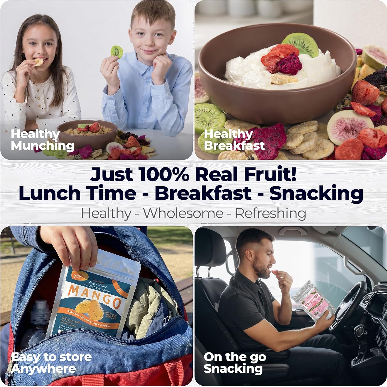 Detalle de Gefriergetrocknete Früchte Set – 150 g, Fruchtmix – 100% Frucht ohne Zusatzstoffe, knusprig vegan