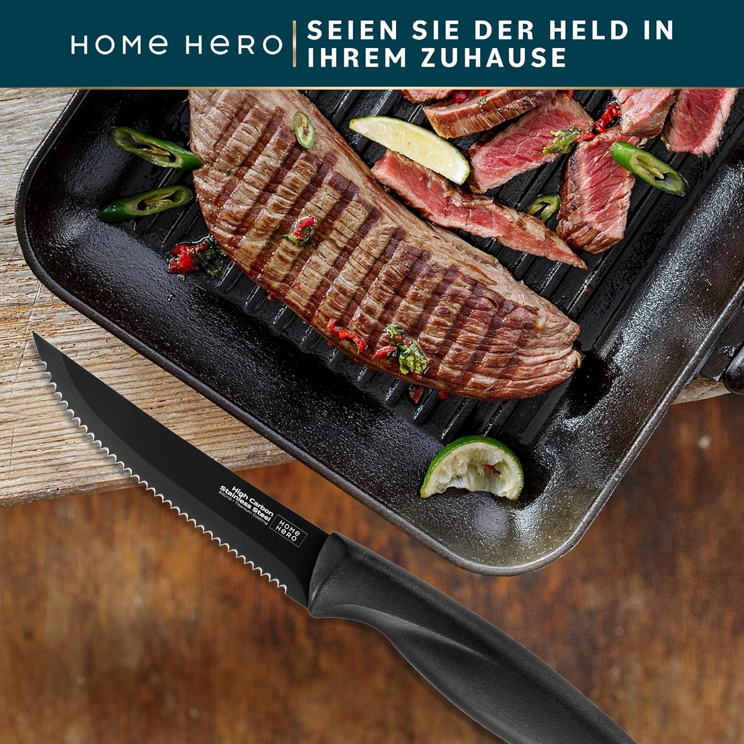 Thumbnail 6 de Home Hero Messerset 8 Stück Steakmesser Schwarz