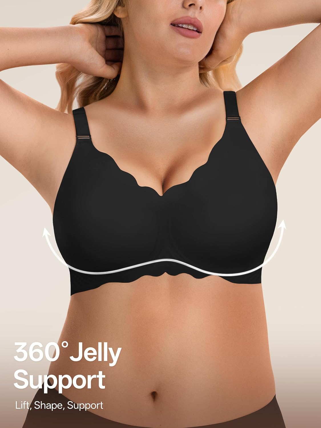 Detalle de Angelhood 3-Pack Seamless Wireless T-Shirt Bras, Full Coverage, Scalloped V-Neck