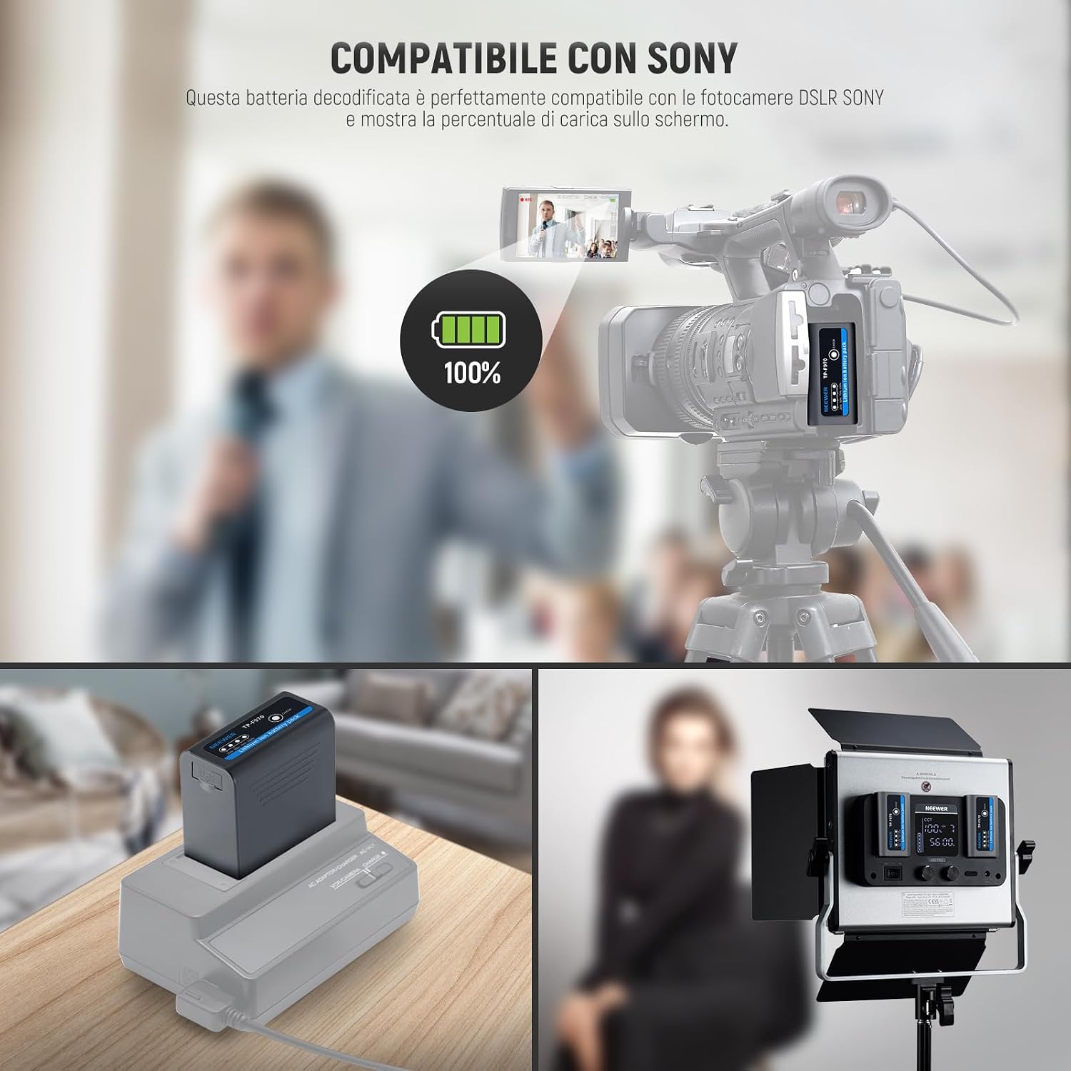 Thumbnail 5 de NEEWER NP-F970 10500mAh batteria di ricambio con ricarica rapida PD 20W (USB-C) per Sony FX3/FX30, Canon R5, Nikon Z8, grigio