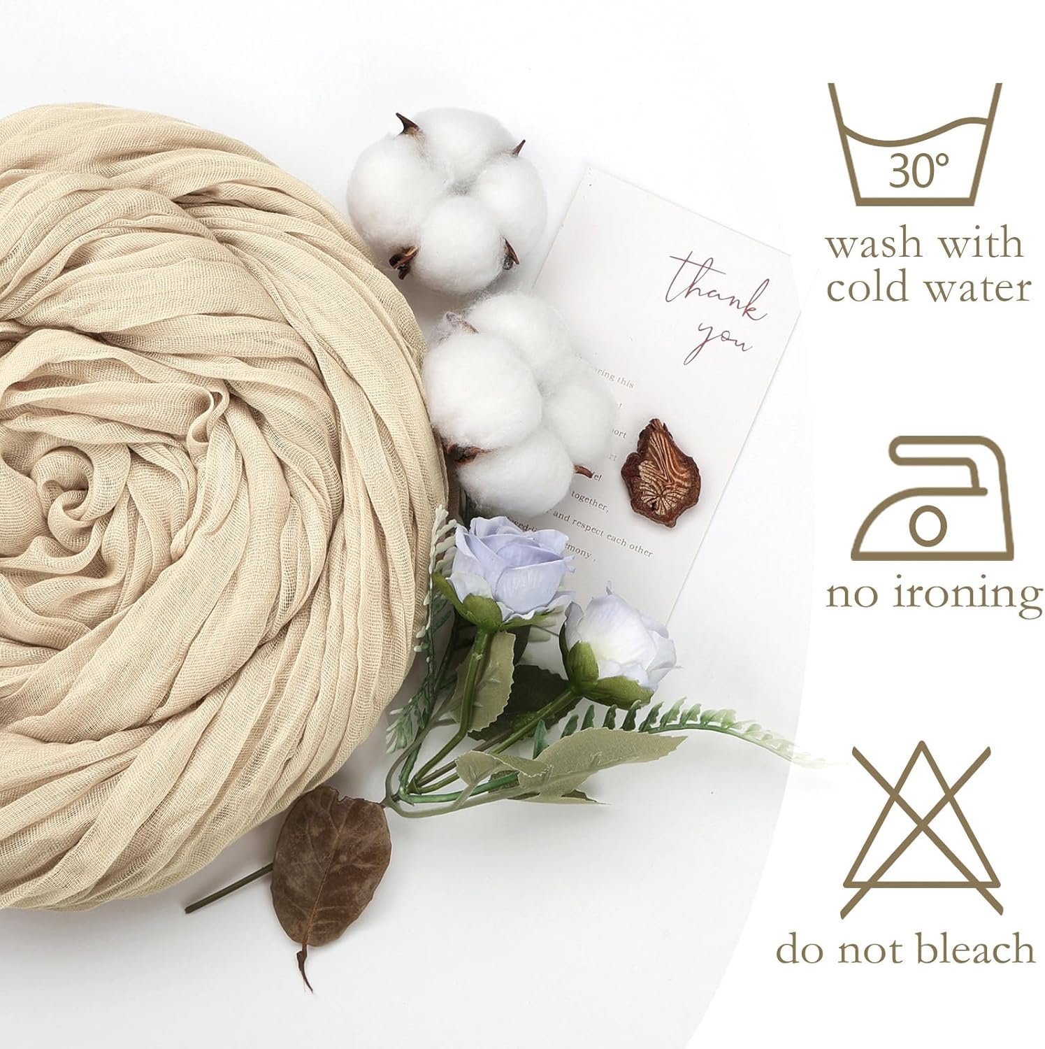 Thumbnail 4 de pepmily 6 Pack Beige Cheesecloth Table Runner (35 x 120 in) Boho Gauze Fabric