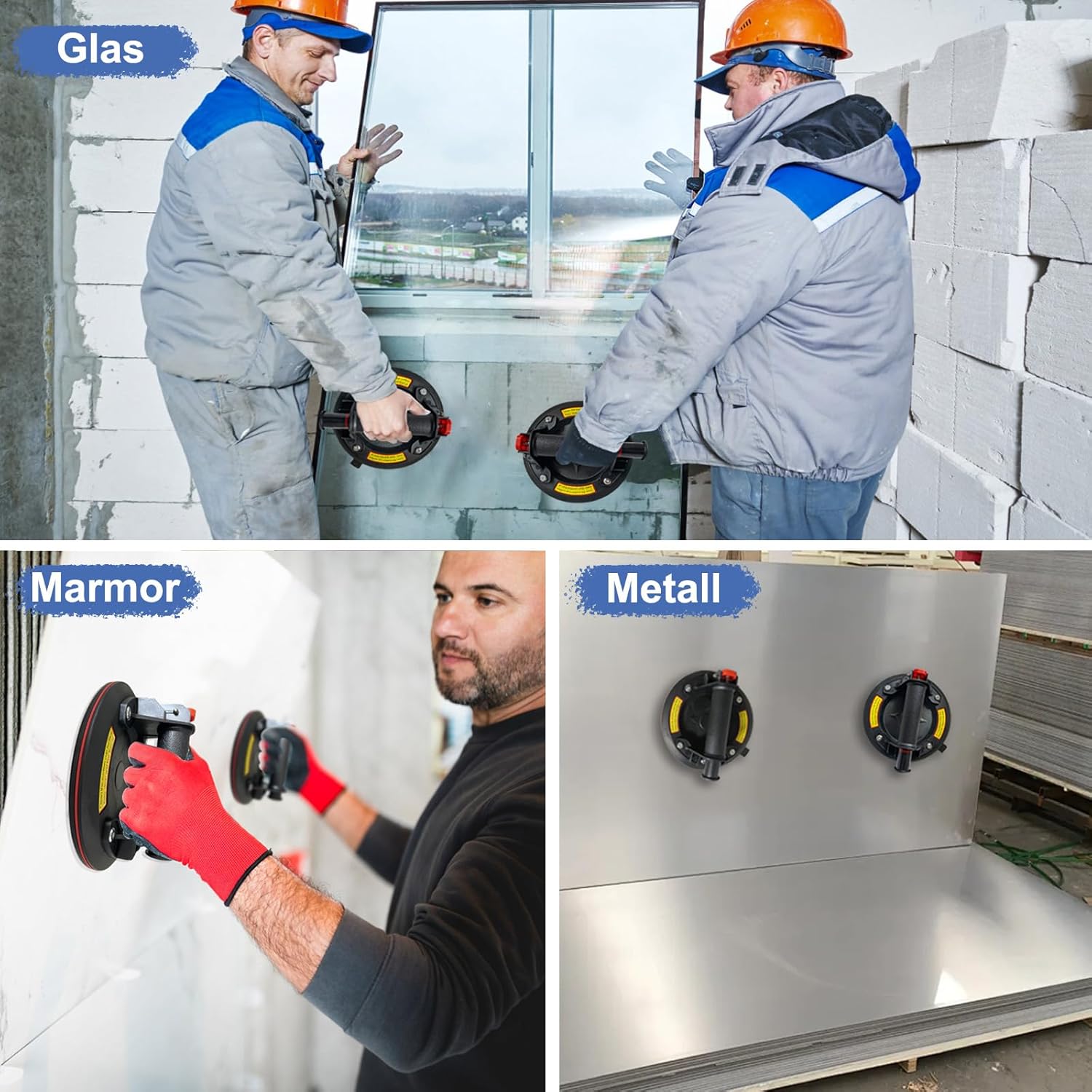 Detalle 2 de TQPXZO Saugheber 2er-Set (8,2 Zoll) für Glas & Fliesen, Tragkraft bis 220 kg – mit Tragetasche/Werkzeugkasten