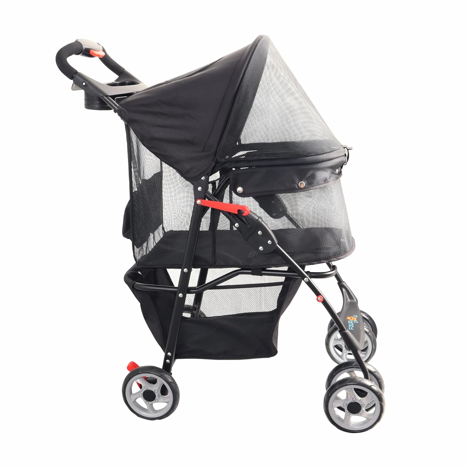 Detalle de FOURPAW Vollfenster Haustier-Kinderwagen mit Schloss, 4 Räder und Aufbewahrungskorb (5,4 kg)