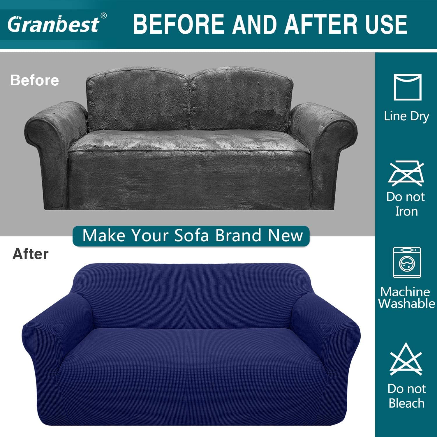 Thumbnail 4 de Granbest High Stretch 3 Seater Sofa Cover (Navy Blue) with Jacquard Spandex Fit