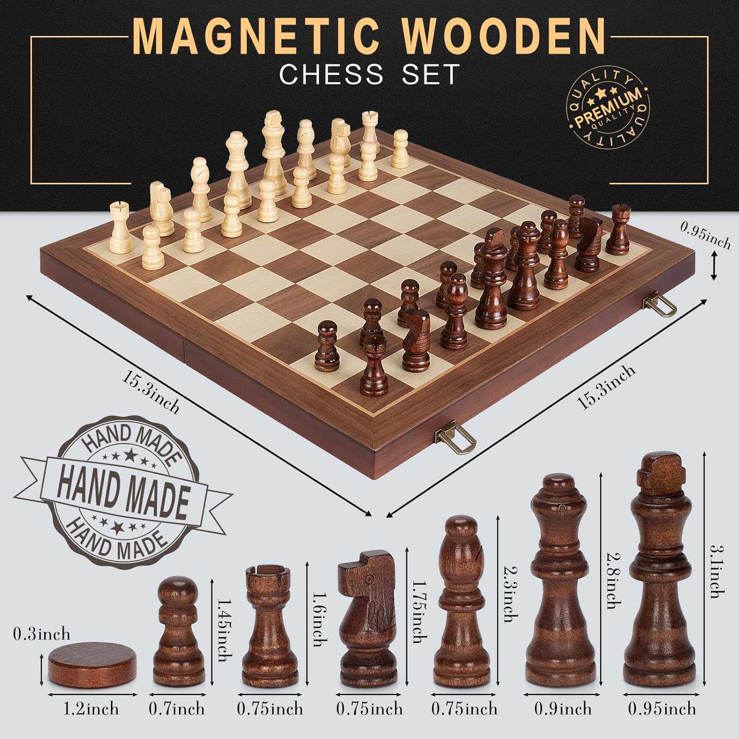Thumbnail 4 de Magnetic Chess Set 15" Travel Board 🎲