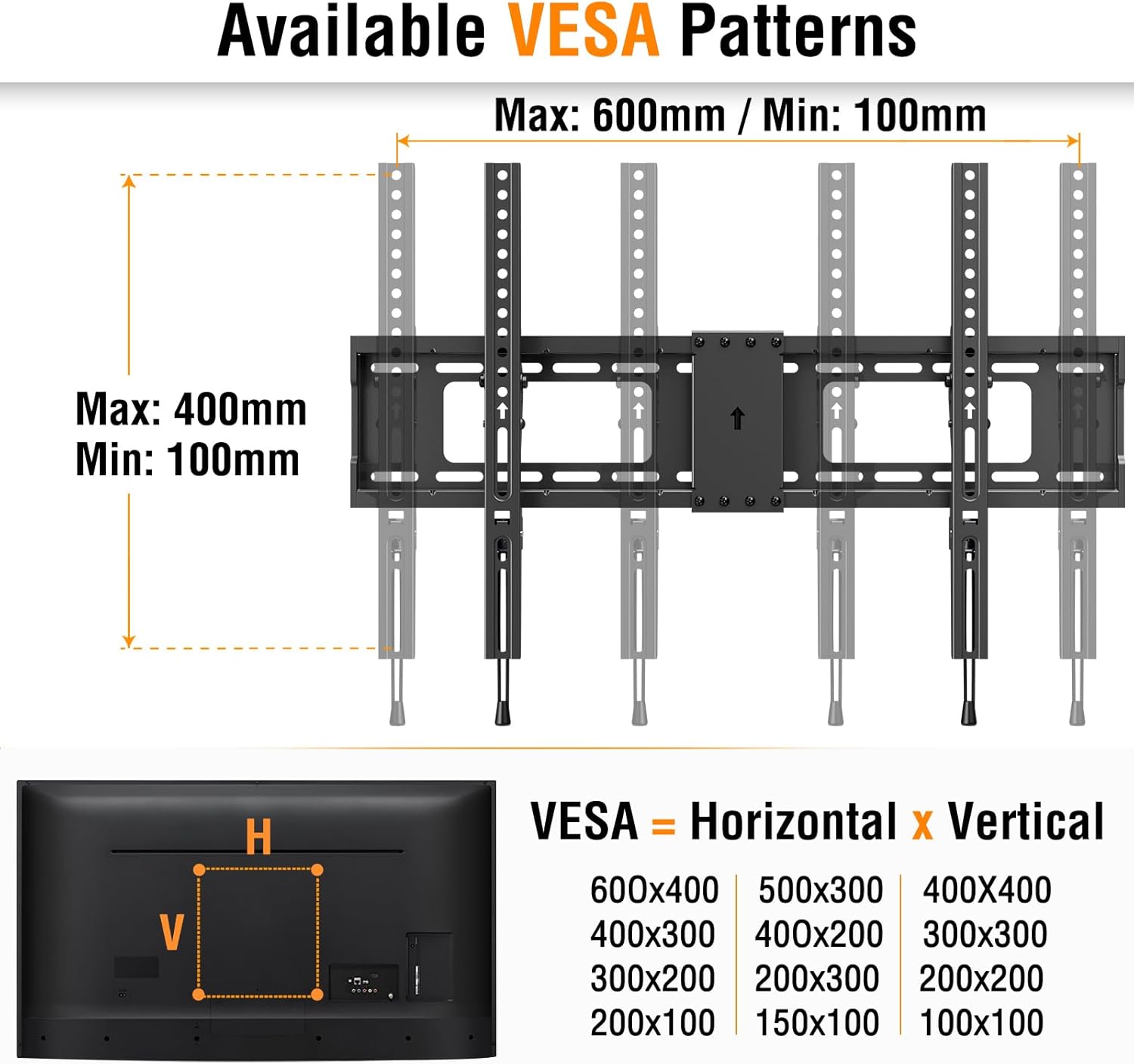 Detalle de ELIVED Tilting TV Wall Mount (YD1038) for 37"–85" TVs up to 132 lbs, Low Profile Tilt Mount, Max VESA 600×400mm