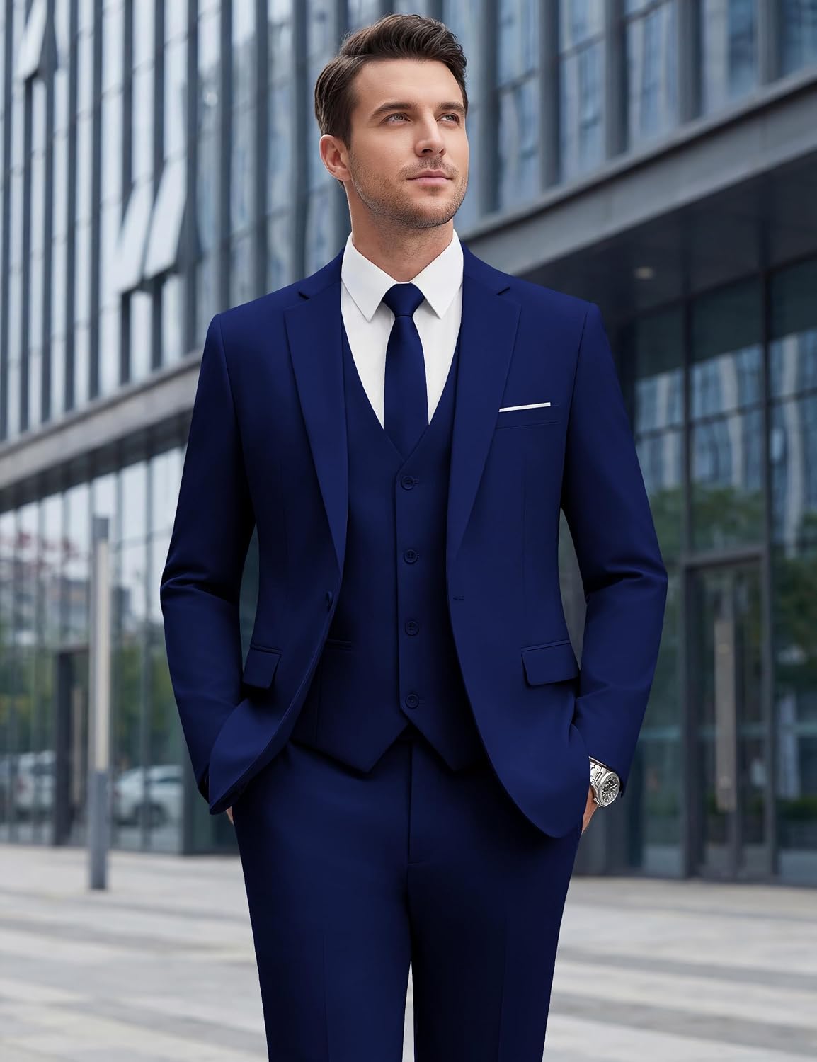 Thumbnail 6 de WULFUL Men’s Slim Fit 3-Piece Suit: One Button Blazer with Vest & Pants