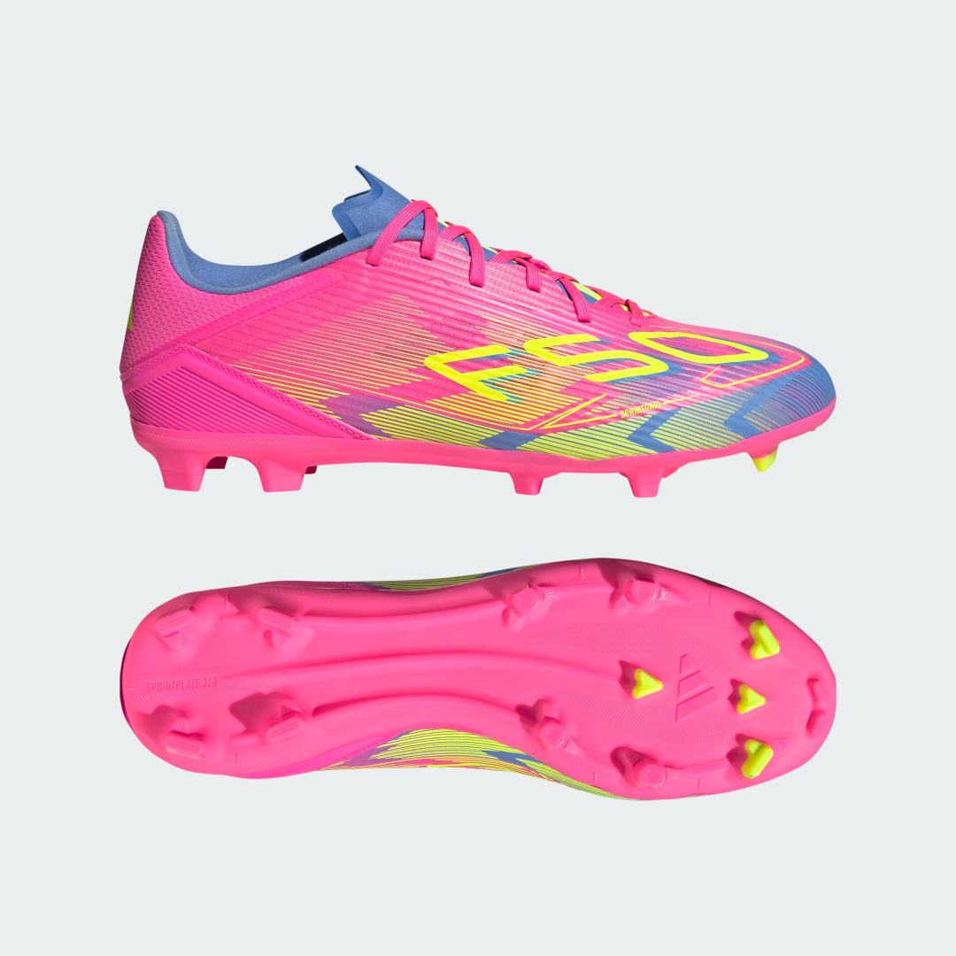 Detalle de Adidas F50 League, botas de fútbol para césped natural seco y multisuperficie, rosa