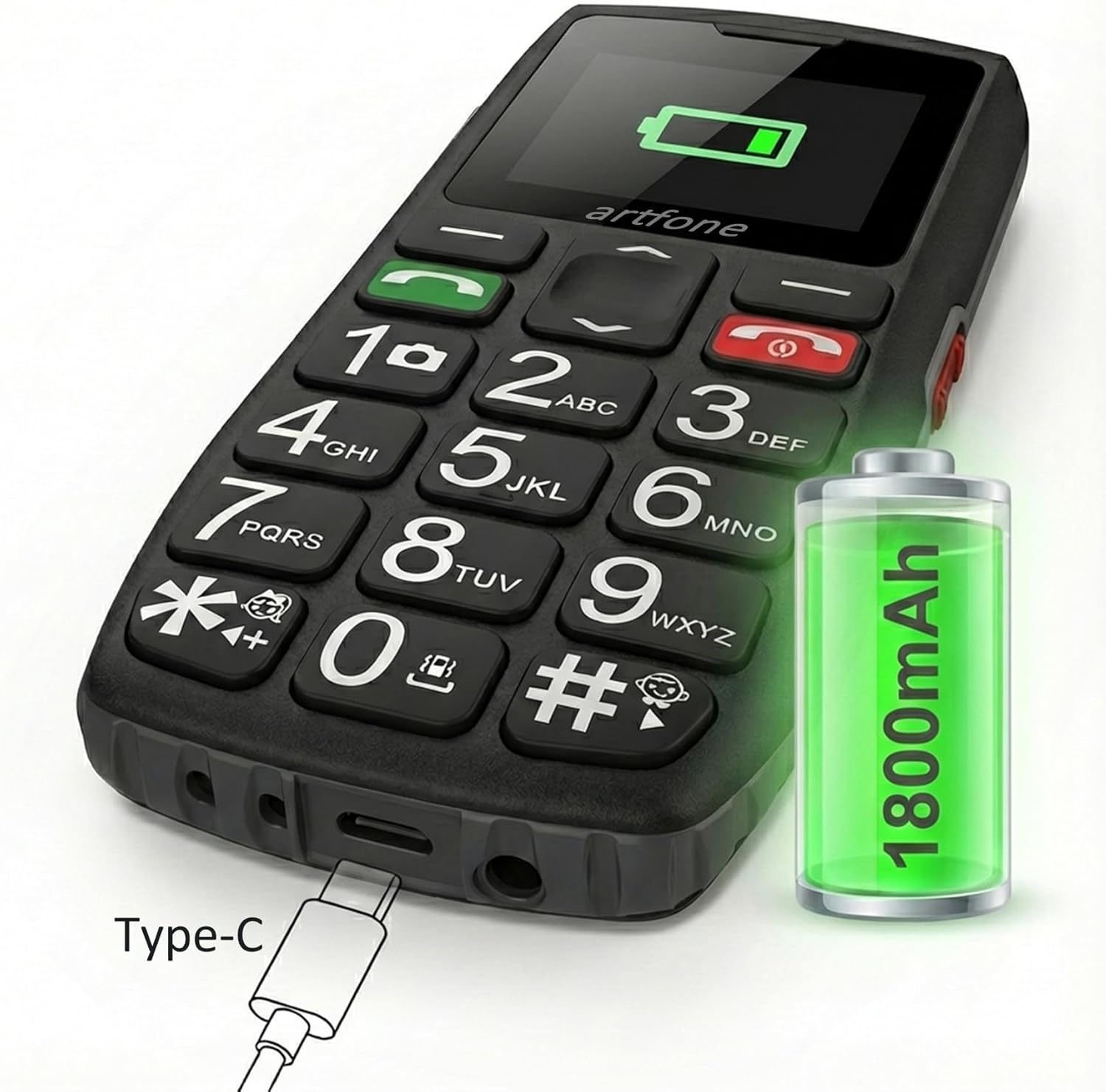 Thumbnail 2 de artfone C1 Senior telefono cellulare per anziani con tasti grandi e funzione SOS, Dual SIM GSM