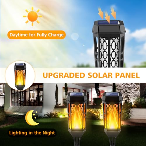 Detalle de Joltix Luces de llamas solares para exterior (8 piezas, 12 LED) antorcha danzante IP65 en amarillo