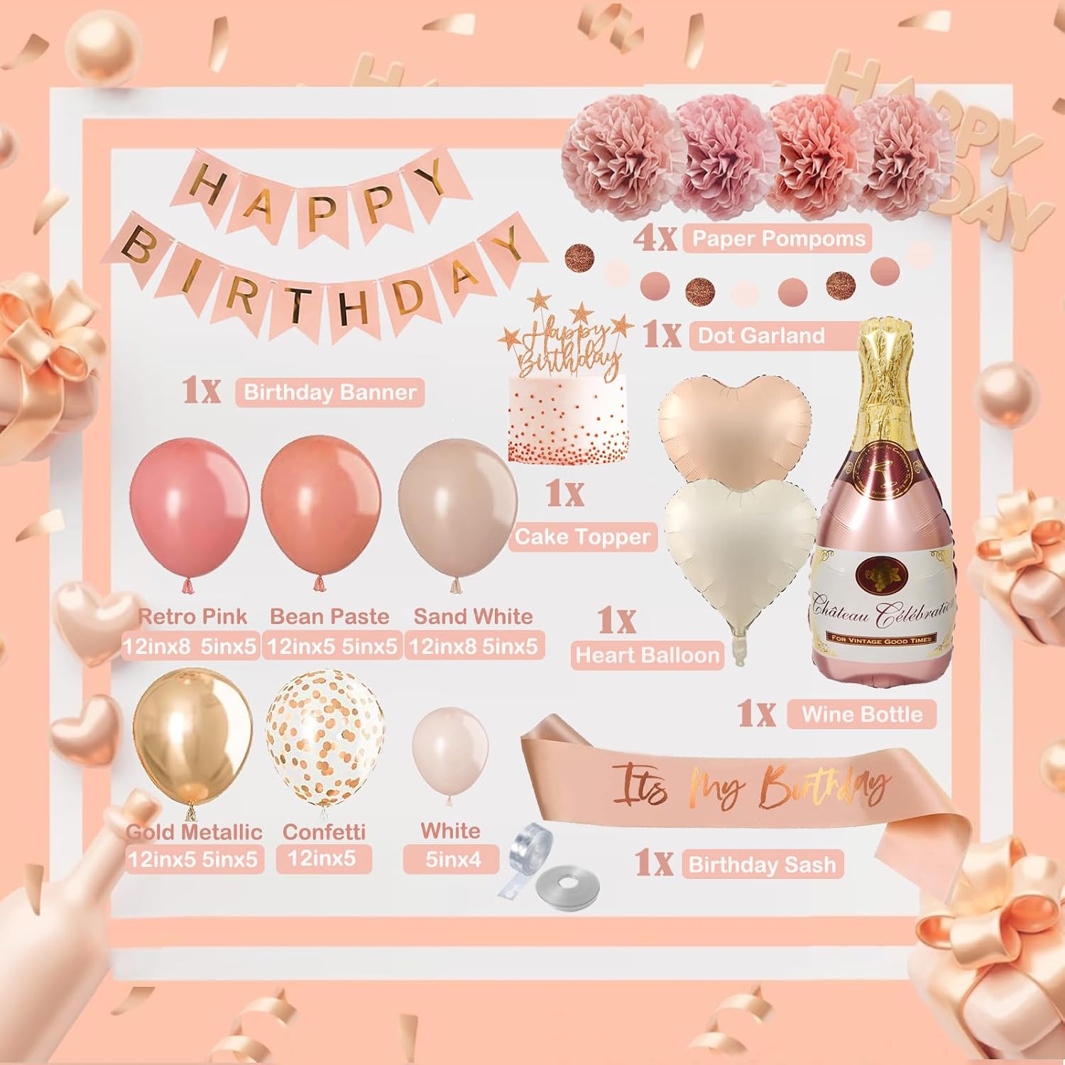 Detalle 2 de Geburtstagsdeko Rosa Beige – Mädchen & Frauen