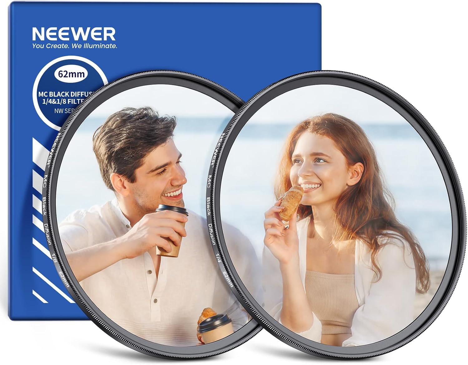 Detalle de NEEWER 62 mm Black Diffusion Filter (1/4 & 1/8) – 2er-Set für Porträt, Video & Vlogging