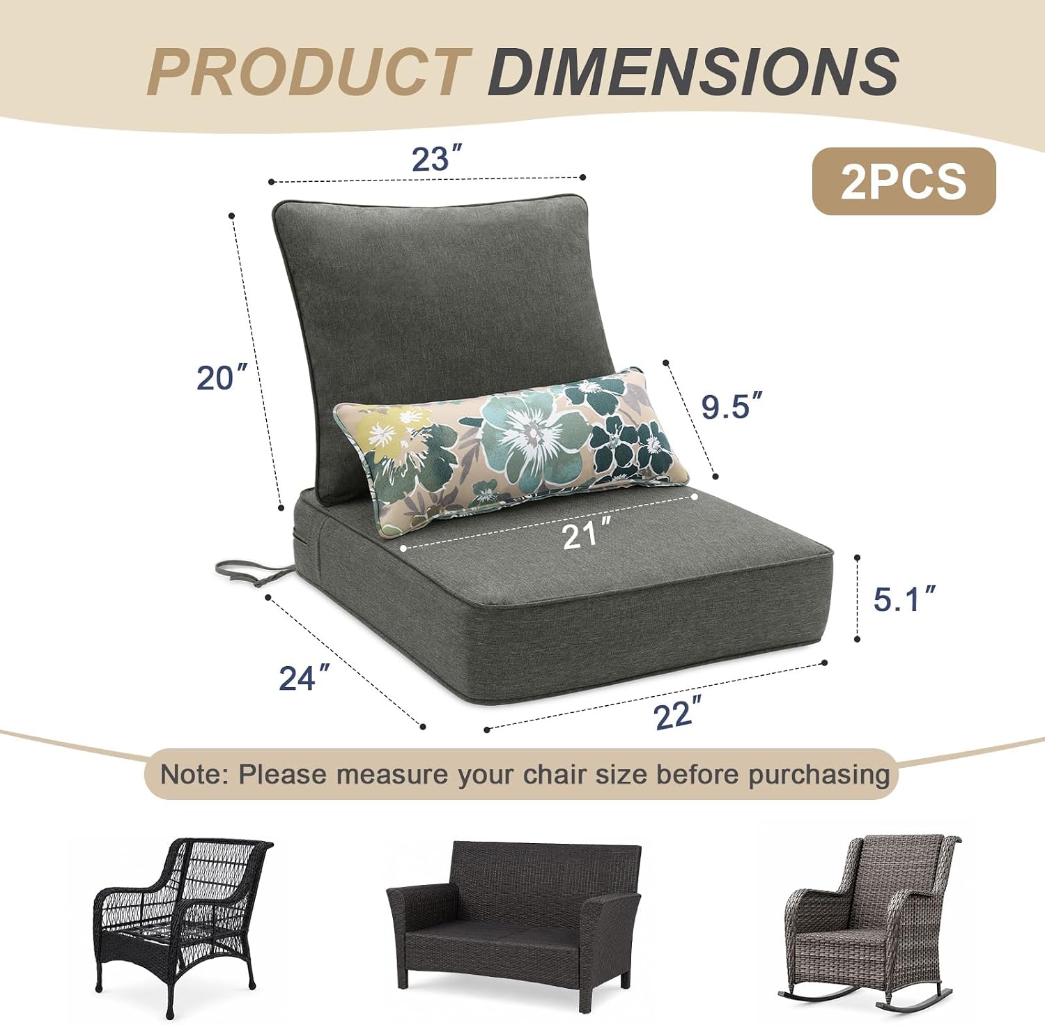 Detalle de BPS Patio Seat Cushions, 23 x 26 Inch