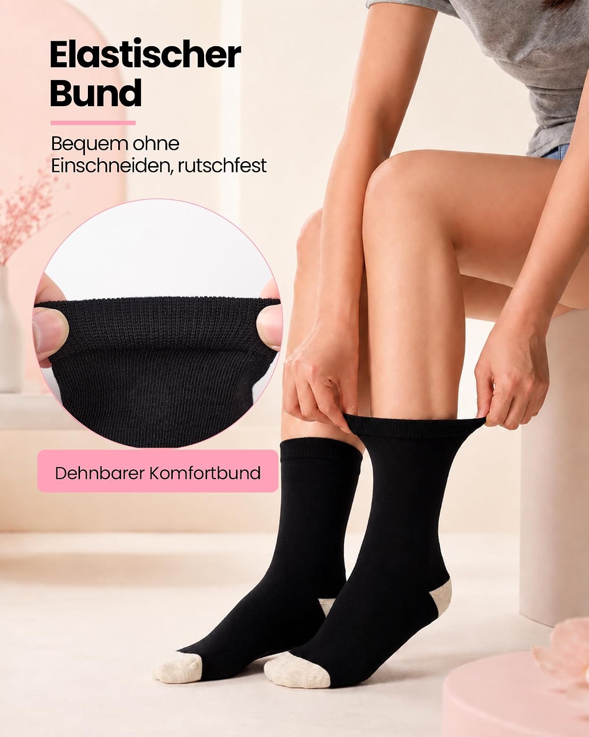 Detalle de SockWaddles tunna långa damsockor i bomull – sömlös tå och förstärkt häl