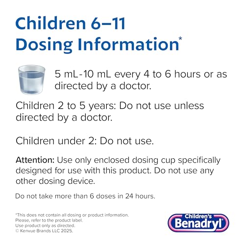 Detalle de Children's Benadryl Liquid Medicine (4 fl oz) – Dye-Free Allergy Relief for Kids