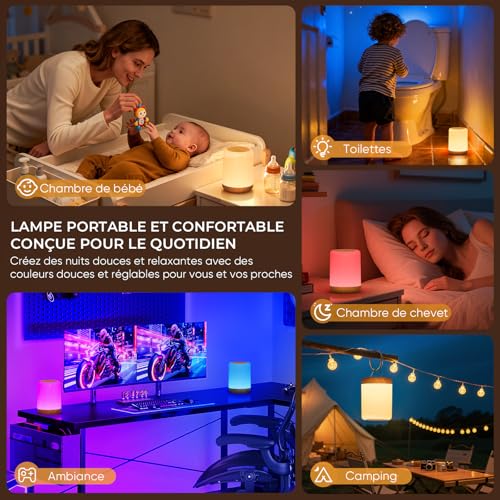 Thumbnail 6 de VIWAVE Lampe de Chevet Tactile — Veilleuse bébé 256 couleurs RVB et 3 modes