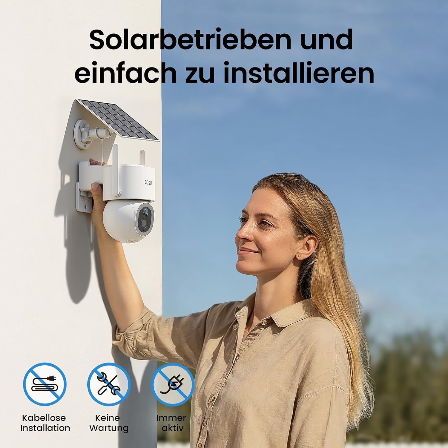 Detalle 2 de aosu 4K 8MP Solarüberwachungskamera Außeneinsatz mit 360° PTZ, Farb-Nachtsicht und 2-Wege-Audio
