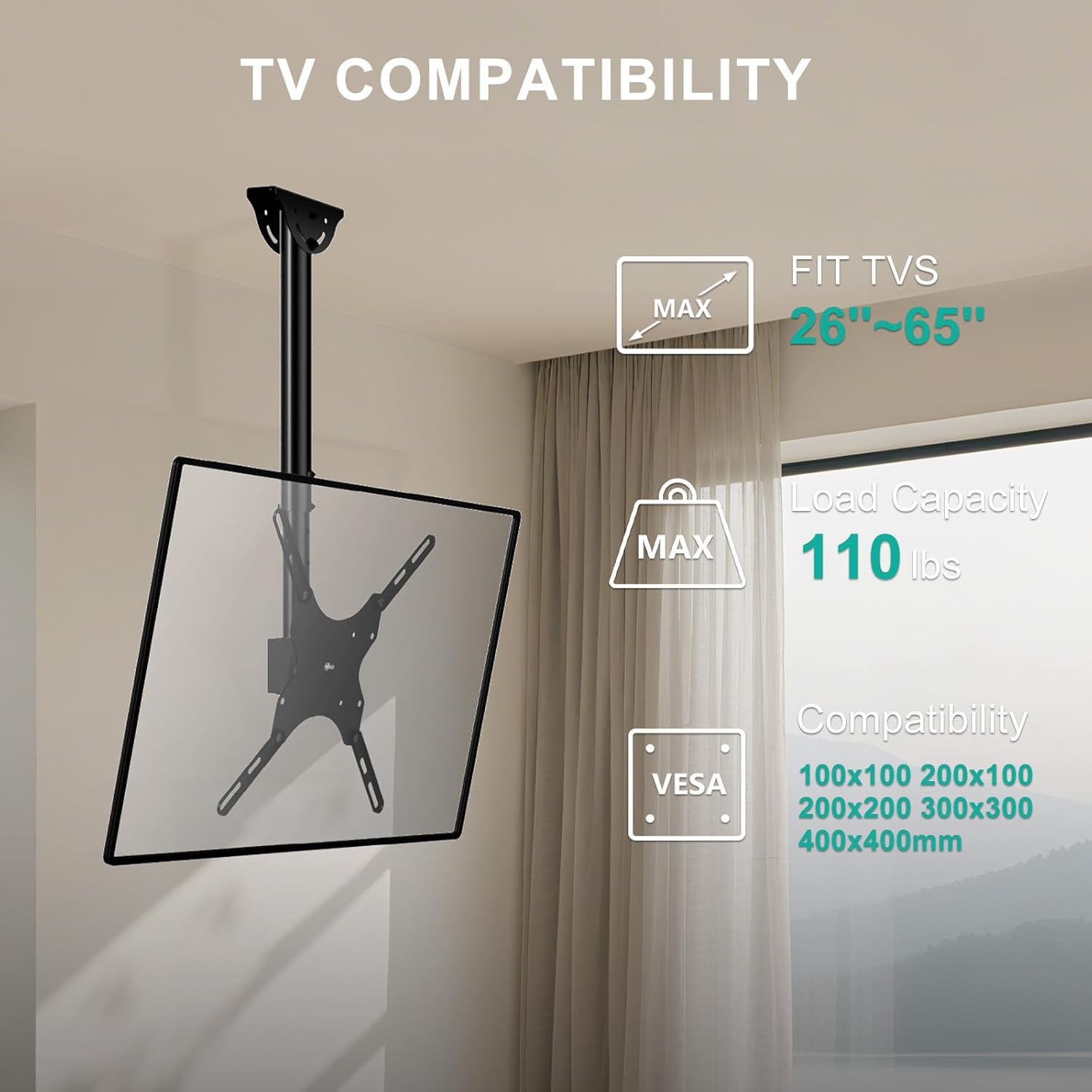 Detalle 2 de WALI CM2665 Ceiling TV Mount 110 lbs