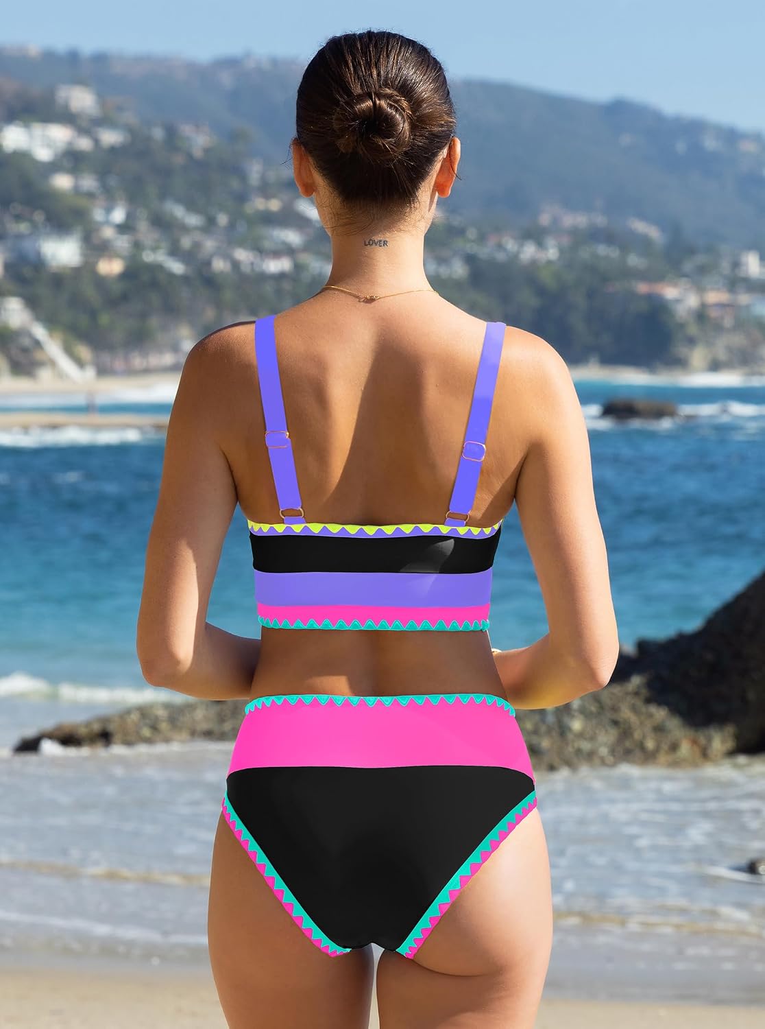 Detalle 2 de popvil High Waisted Bikini Sets for Women Tummy Control (3-Piece Neon Swimsuit with Skirt) 2026