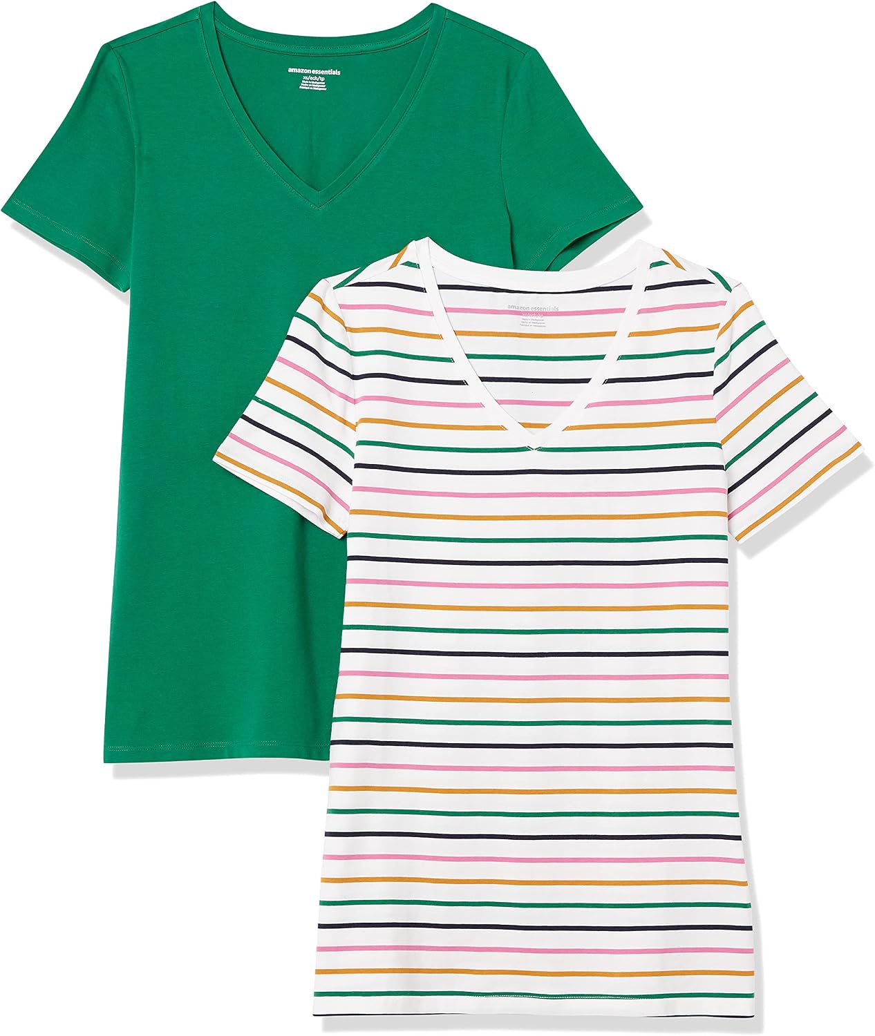 Detalle de Amazon Essentials Damen T-Shirt Regular Fit mit V-Ausschnitt, Kurzarm – Multi-Pack