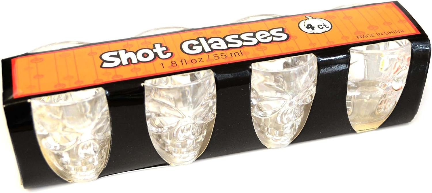 Detalle 2 de SHATCHI set of 4 Halloween clear shot glasses (55ml) with 3D skull shape