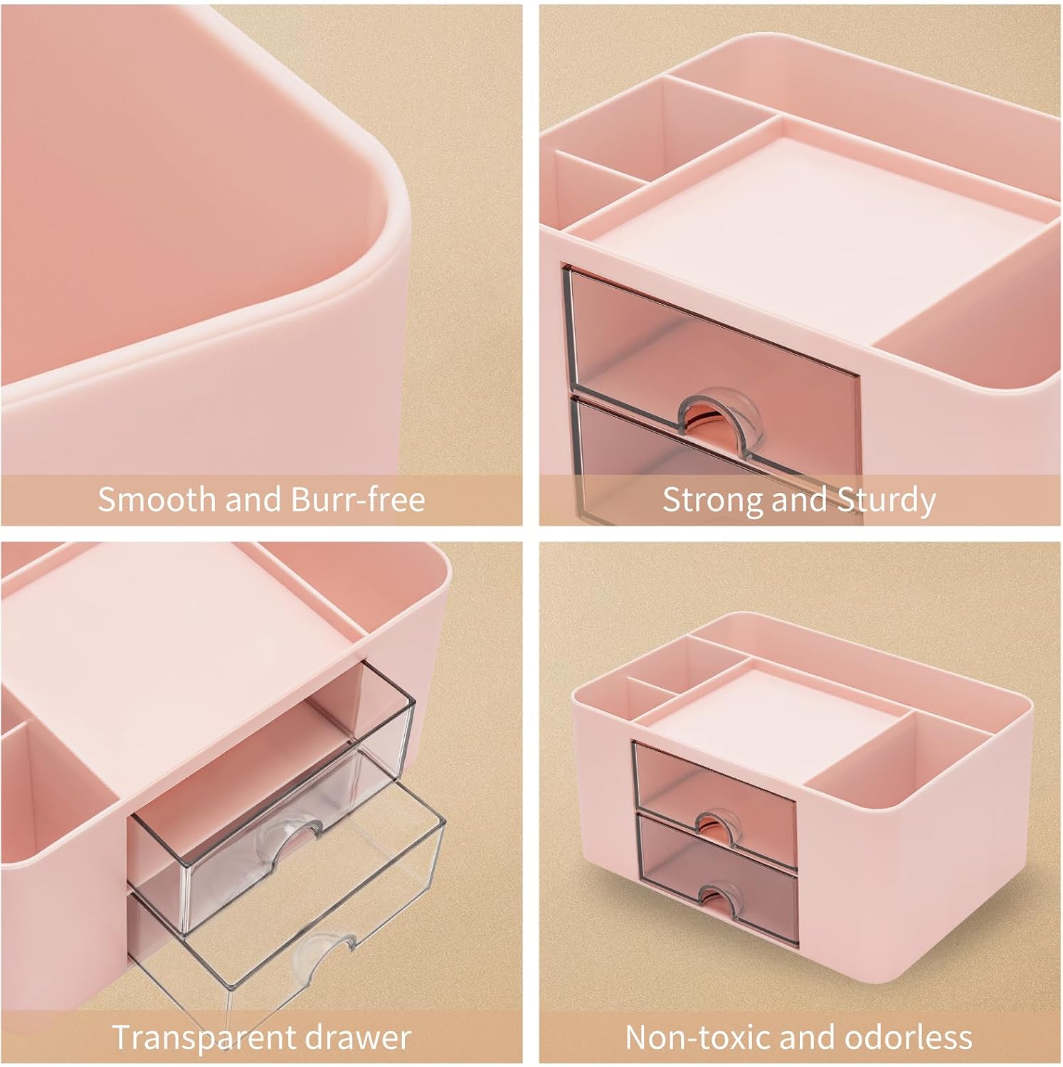 Thumbnail 3 de RISEMART Desk Organiser with 2 Drawers (Pink) – Large Capacity Desk Tidy for Office, School and Makeup