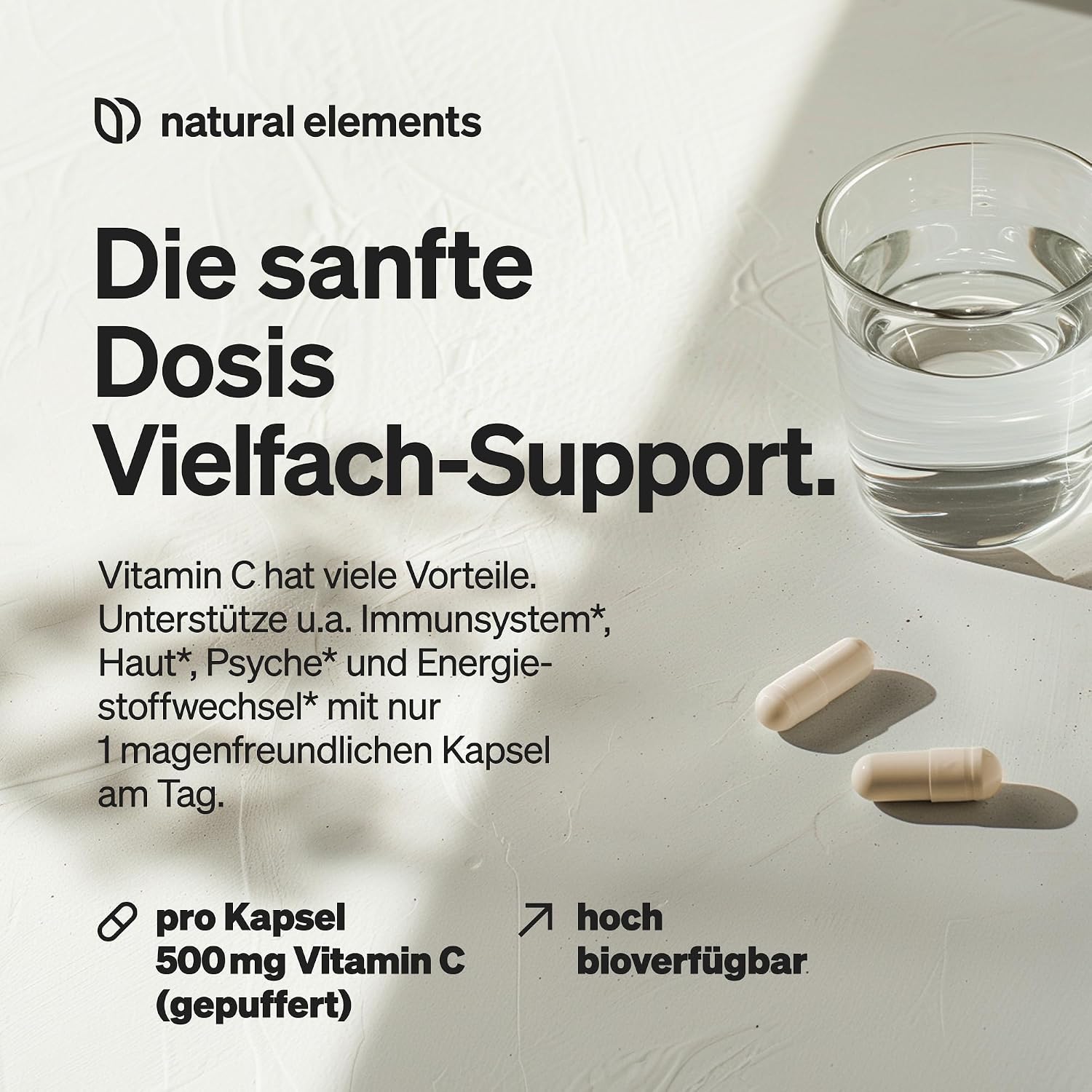 Detalle de natural elements Vitamin C gepuffert 500 mg Kapseln 🍊