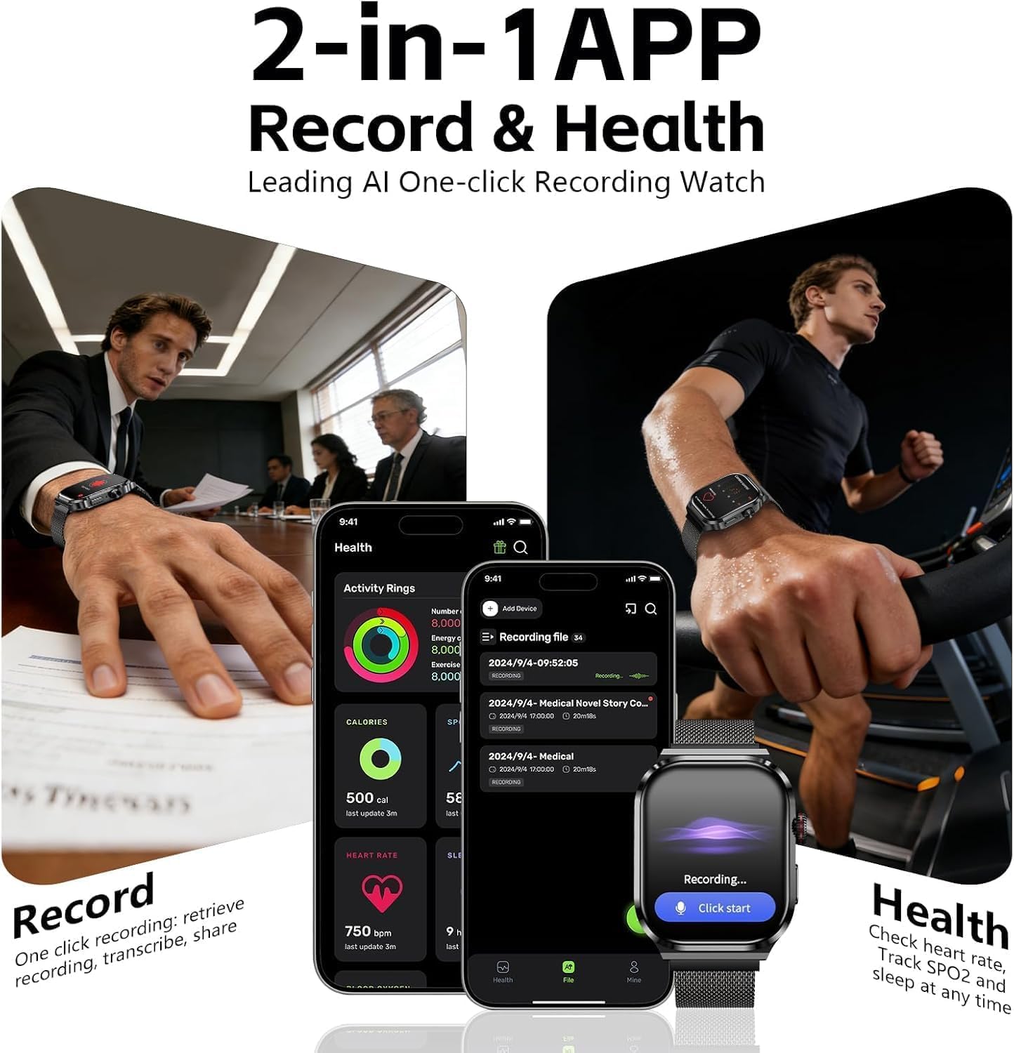 Detalle de Maxee AI Smart Watch with Voice Recorder: Transcription, Summaries and 135 Languages