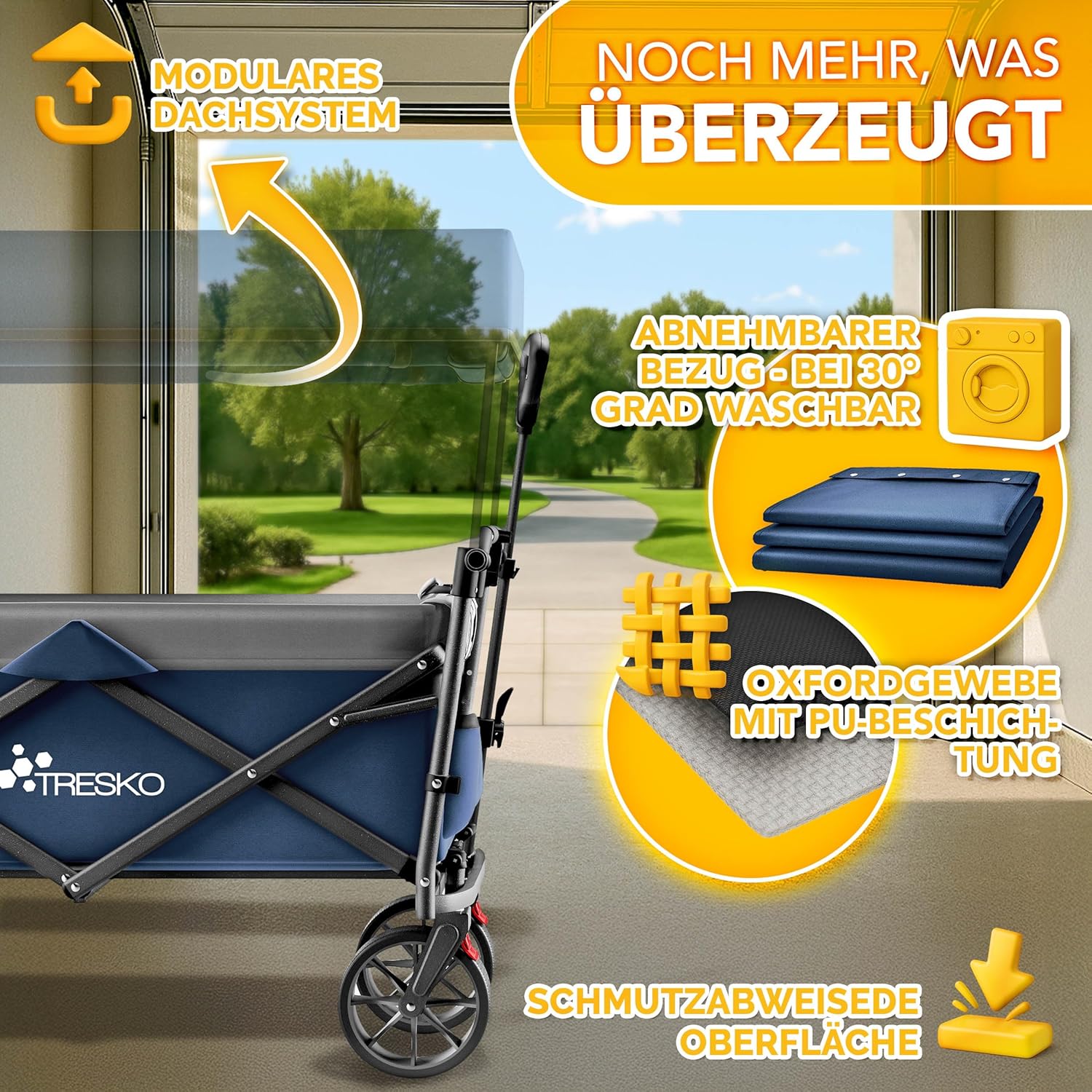 Thumbnail 6 de TRESKO Bollerwagen faltbar mit Dach, Kühlfach & Seitenrollos (bis 150 kg, 3-Punkt-Gurt, Vollgummireifen)