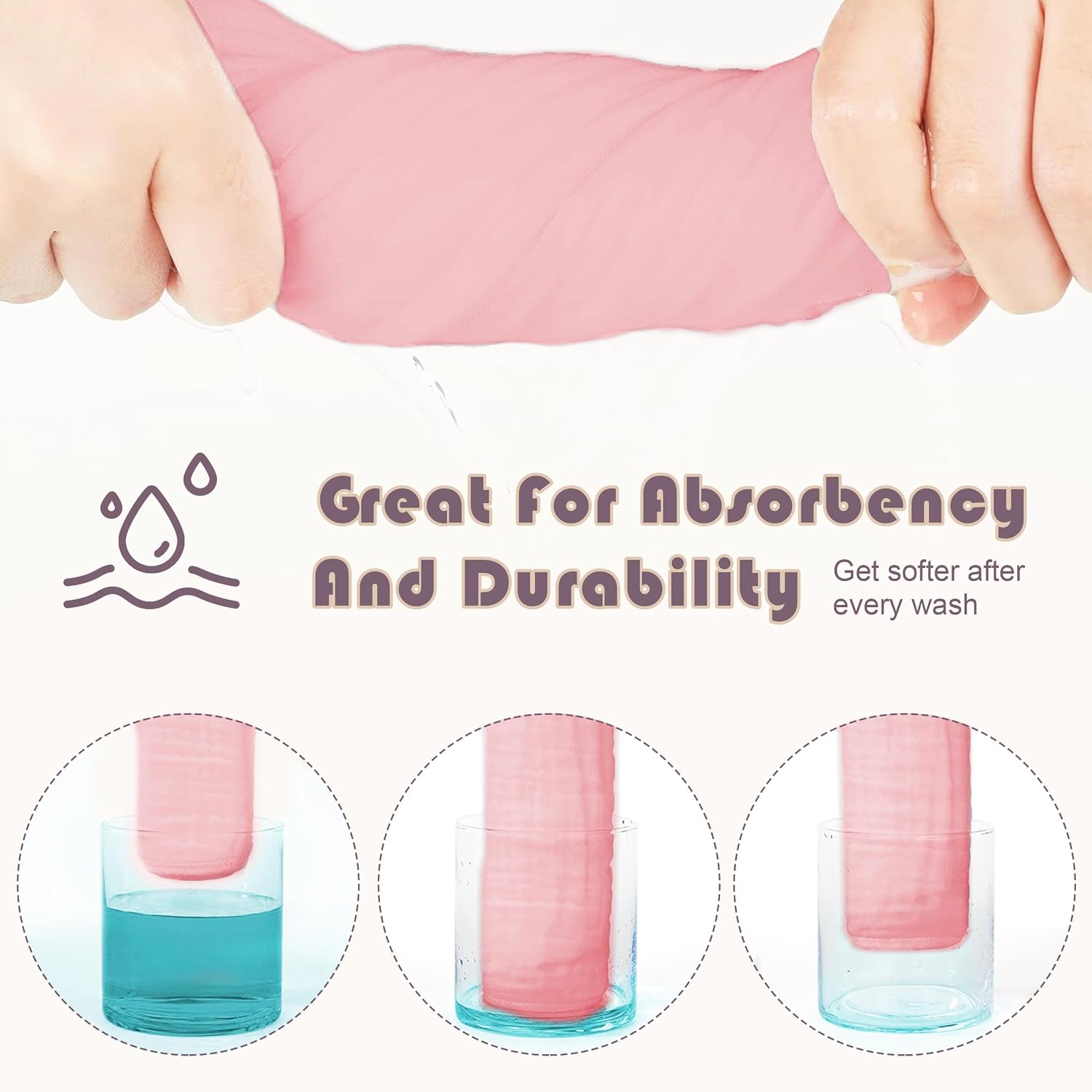 Thumbnail 4 de Ease Cubs EC-BURP-12P-Pink Muslin Burp Cloths, 100% Cotton, Pink, 12-Pack
