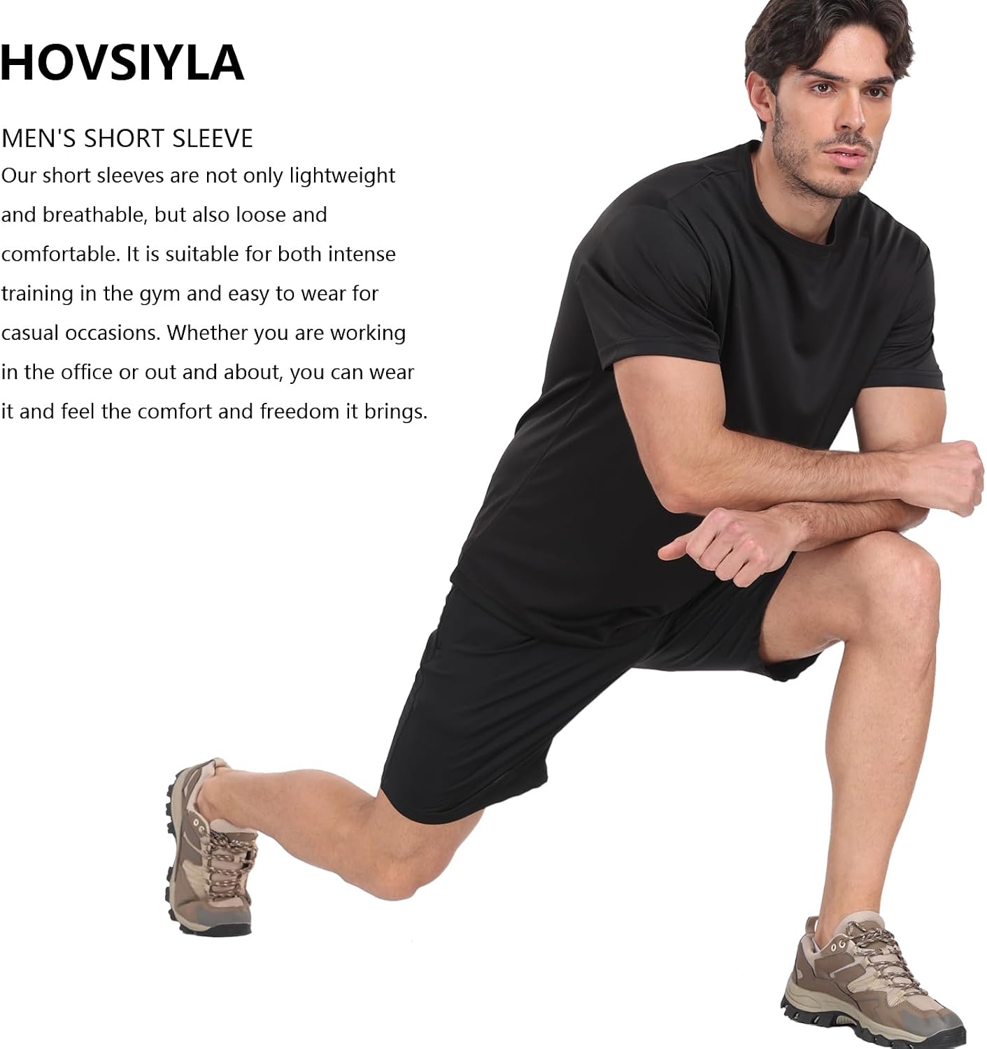 Detalle 2 de HovSiyla 1/5 Pack Workout Shirts for Men – Loose Fit, Quick Dry Short Sleeve Tee