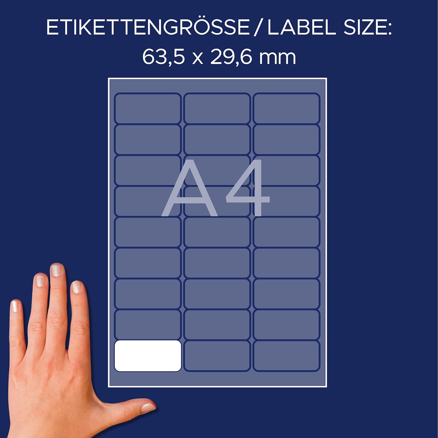 Detalle de AVERY Zweckform L4784-20 Namensetiketten – 540 ablösbare Textiletiketten auf A4, 63,5 x 29,6 mm, für Laserdrucker