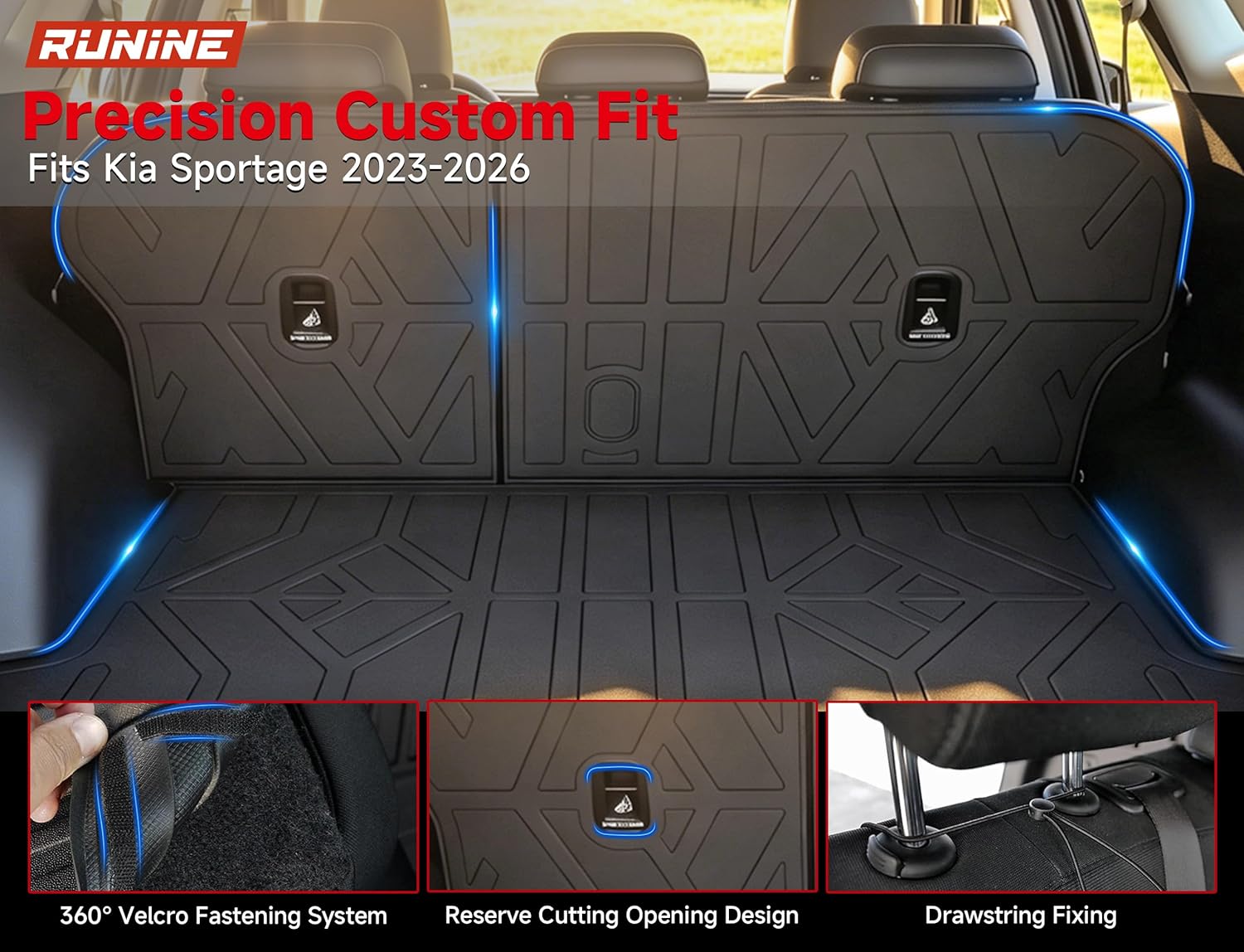 Detalle 2 de Runine Custom Floor Mats for Kia Sportage 2023–2026 (Not for Hybrid) — All-Weather Protection Set