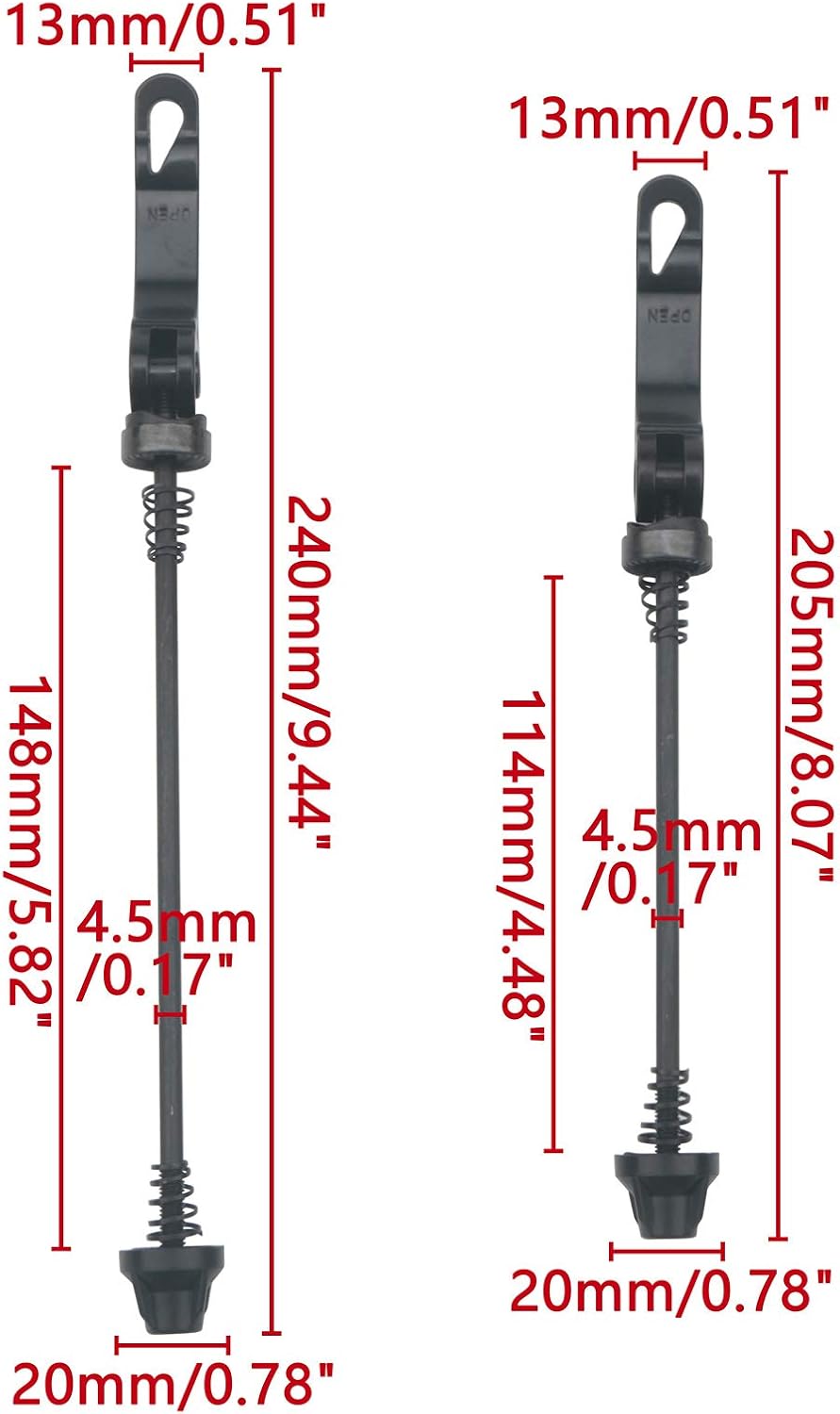 Detalle de Unxuey 2 Pairs Bike Quick Release Skewer Set (Front 145mm, Rear 185mm) – Aluminium Alloy Lever Axles