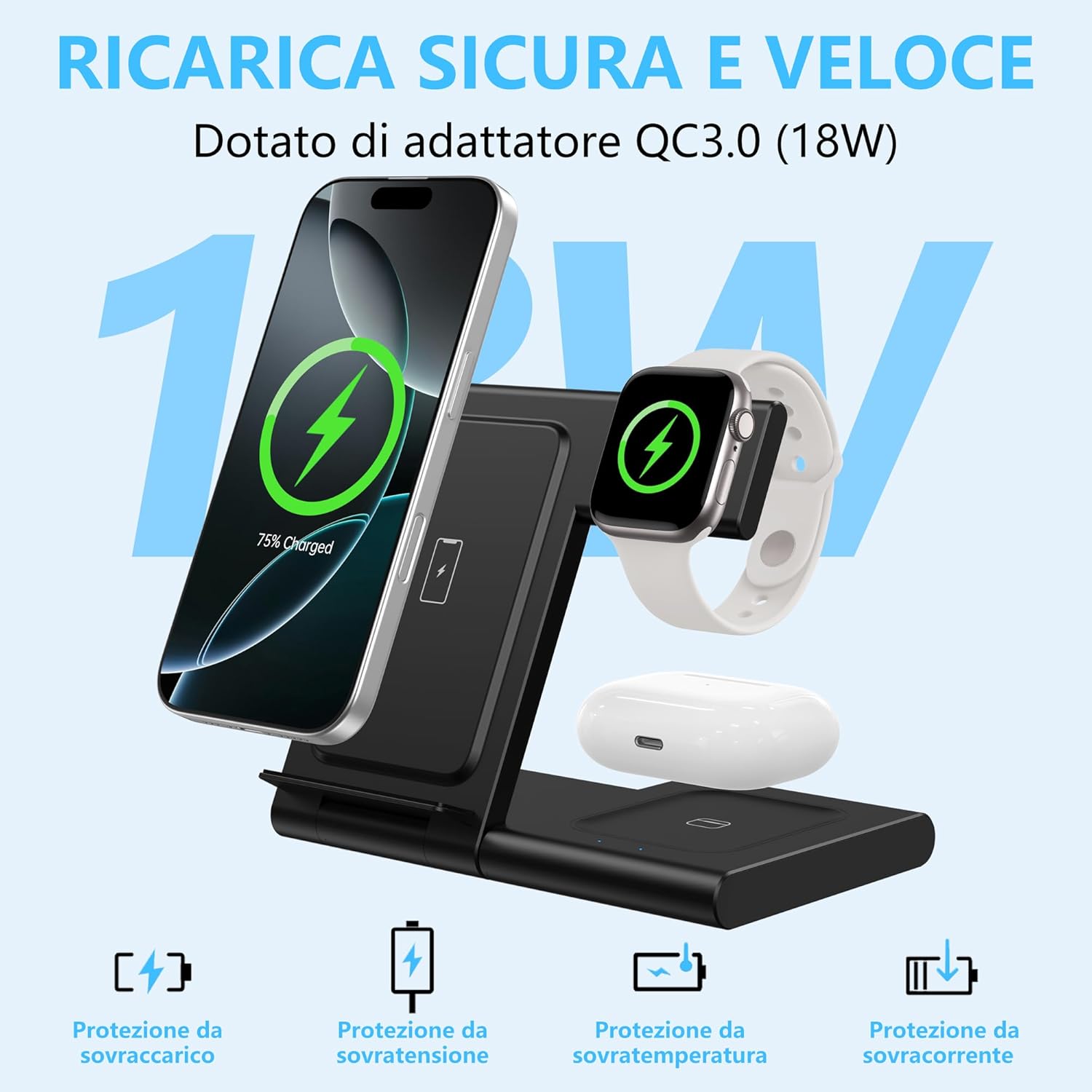 Thumbnail 2 de Caricatore Wireless Apple 3 in 1: Stazione di Ricarica Rapida per iPhone, Apple Watch e AirPods
