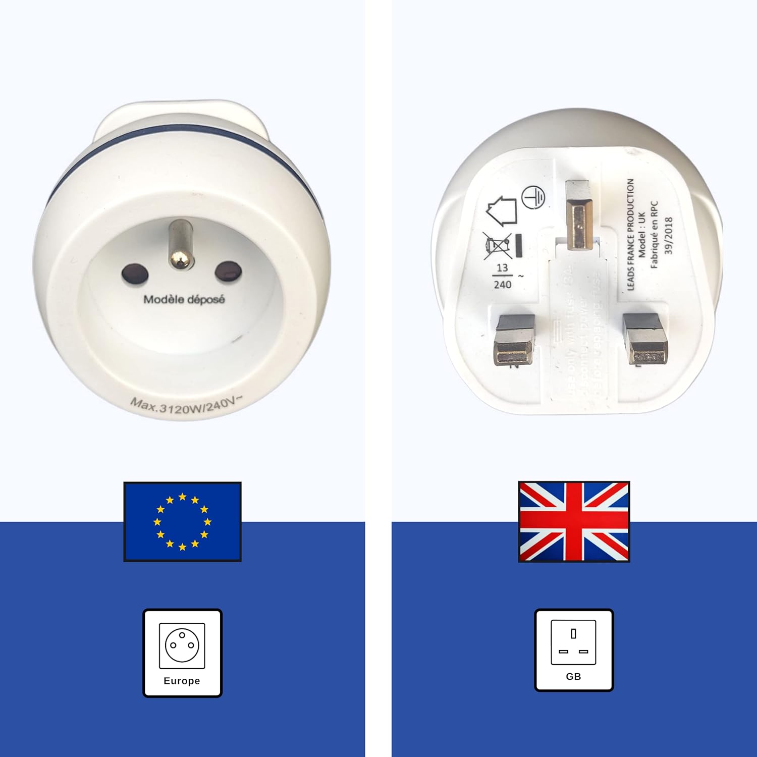 Thumbnail 2 de Adaptateur de Voyage France vers Grande-Bretagne – LTE Design BB0165 (Gamme Bulle) – Leach Travel Europe